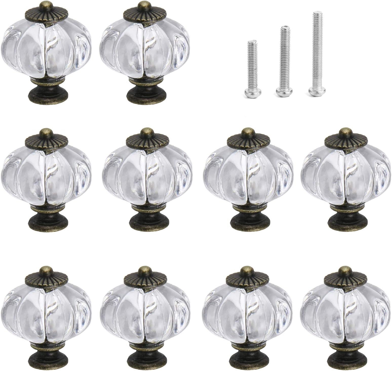 Acrylic Pumpkin Knobs, Clear Cabinet knobs Set of 10 Vintage Decorative Handles Pulls for Doors, Closet, Drawers, Dresser, Cupboard, Kitchen Furniture or Kids Room