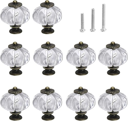 Pomos de calabaza de acrílico, juego de 10 manijas decorativas vintage transparentes para puertas, armario, cajones, cómoda, aparador, mobiliario de