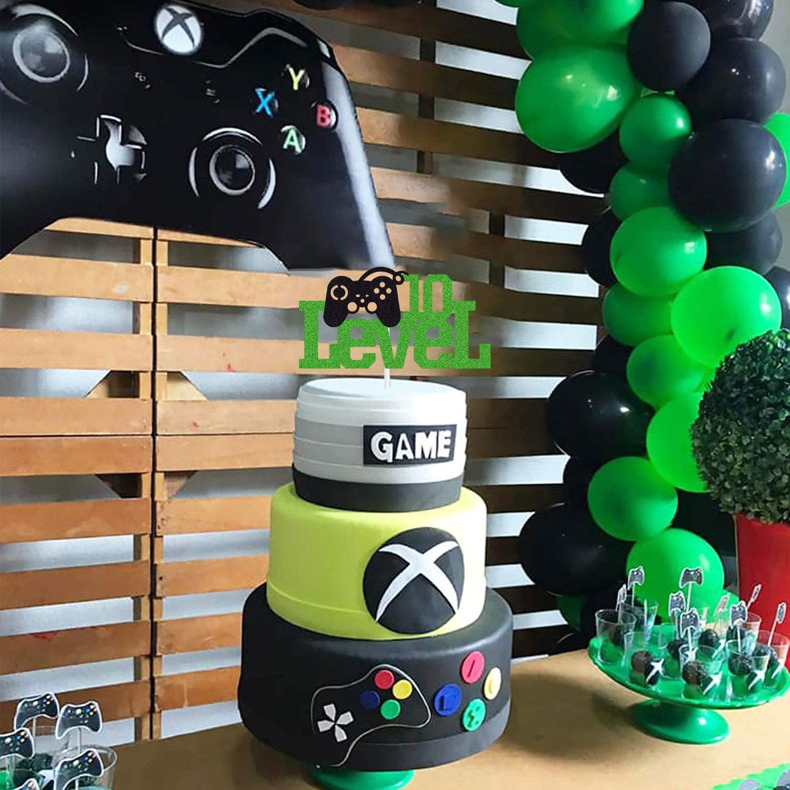 Festiko®Level Up 10 Cake Topper Green Video Game Happy Ten Birthday Theme Party Cake Decoration for Favors 10th Years Old Kids Game Controllers Anniversary Children Birthday Decor Supplies 3