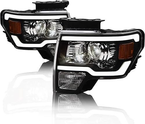 Alpha Owls 8711392 - Faros delanteros con barra de luz LED blanca, color ámbar negro para modelos halógenos Ford F150 2009-2014