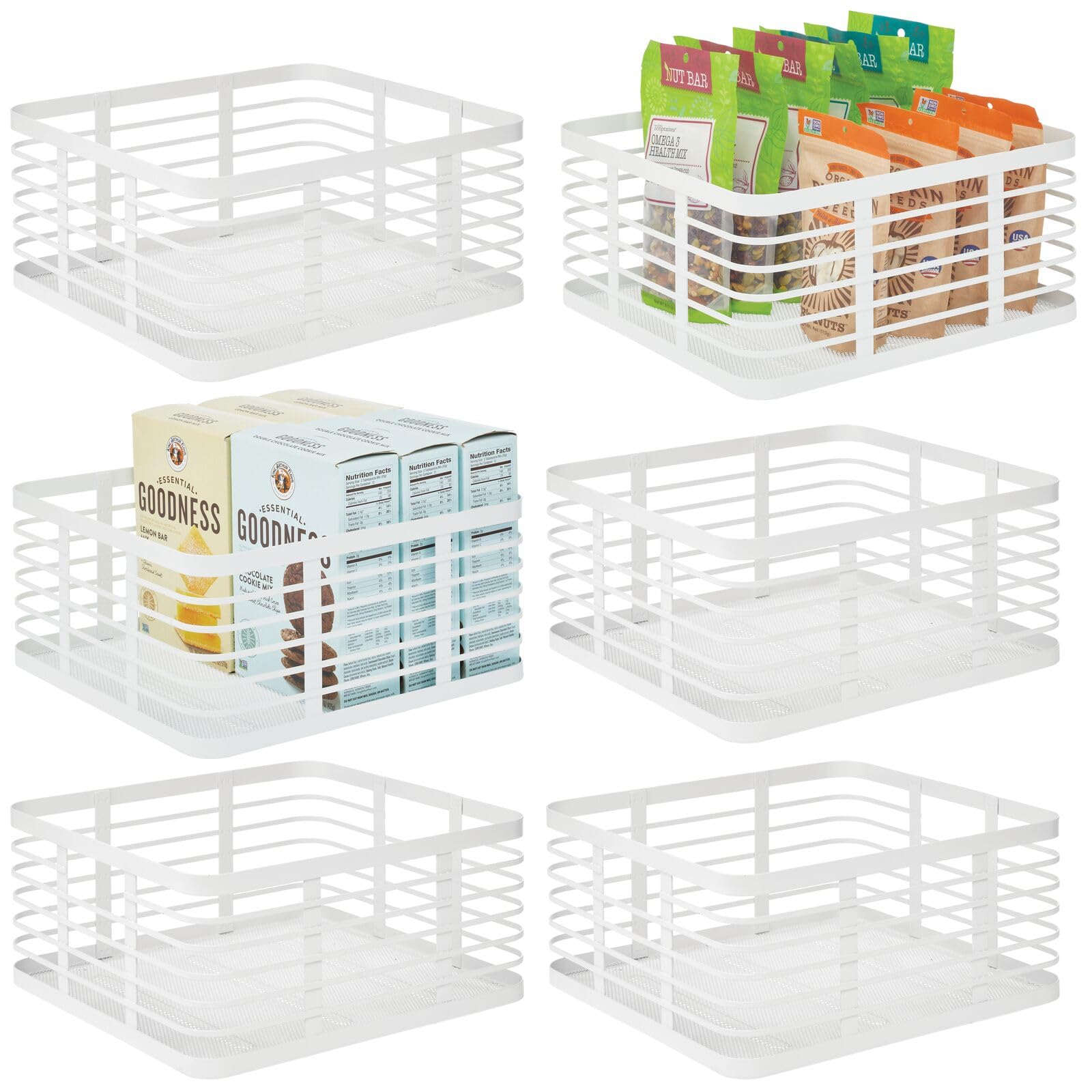 mDesign panier en métal polyvalent (lot de 6) – panier de rangement pour cuisine, garde-manger, salle de bain, etc. – corbeille de rangement universelle & compacte 30,5 cm x 33,0 cm x 15,2 cm – blanc