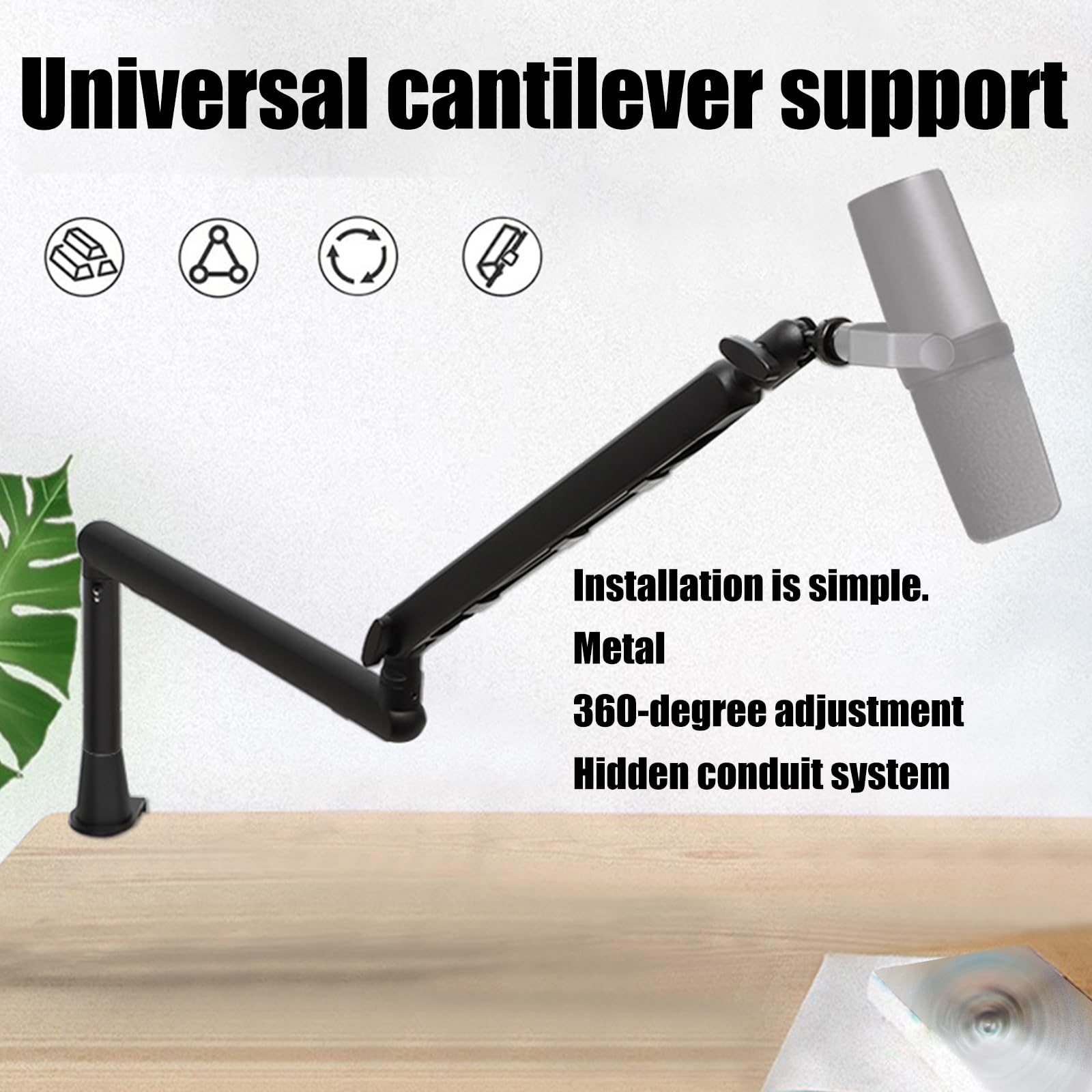 Supporto per microfono rotante regolabile con base in alluminio per streaming/podcast Phone & Tablet Compatibile Basso Profilo Desktop Mic Stand Stabilizzatore