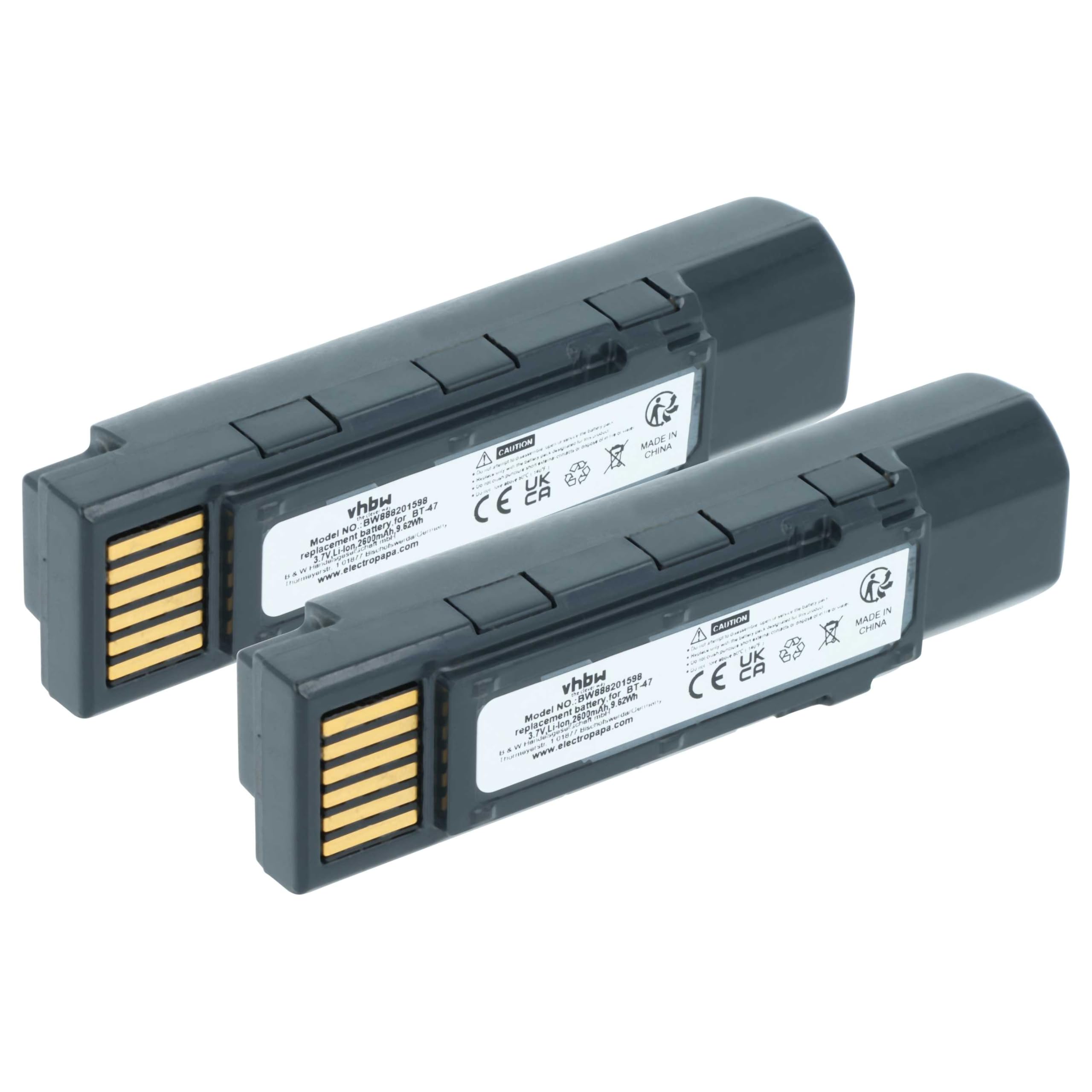 vhbw 2x batteria sostituisce Datalogic TW18050652, 128004721, BT-47, RBP-GM45 per lettore di codici a barre, POS (2600mAh, 3,7V, Li-Ion)