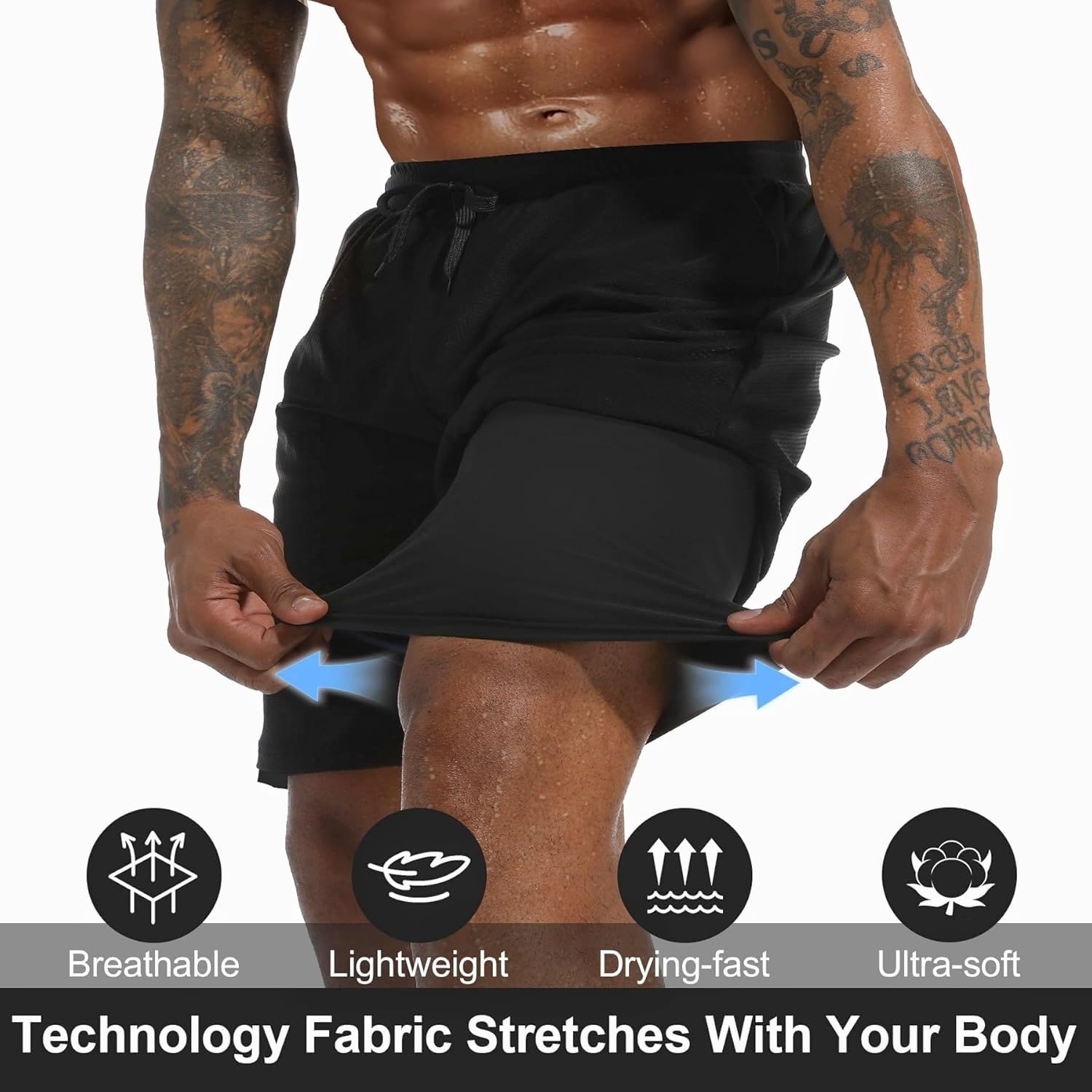 Pantaloncini da sauna da uomo 2 in 1 pantaloncini da sauna da uomo con fodera a compressione pantaloni da allenamento atletici con tasche