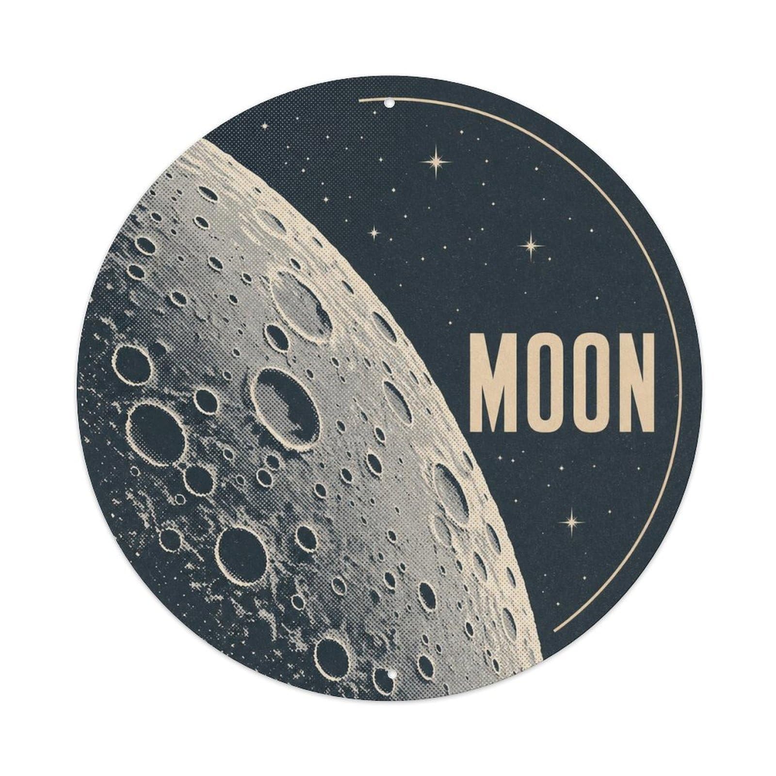 Space Age Moon Crater Surface Starscape Planetary Orbit Metal Tin Sign