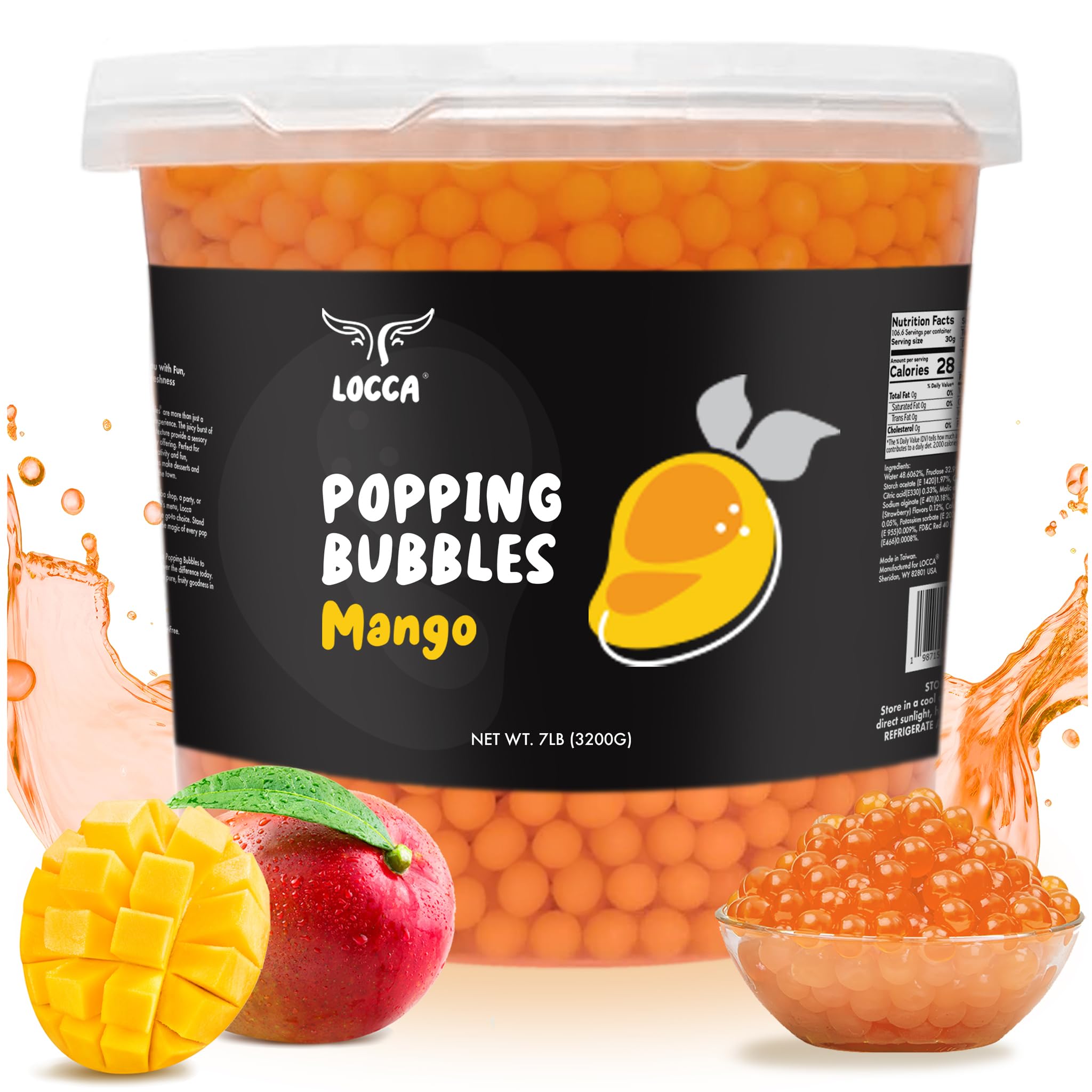 LOCCA Mango Popping Boba Pearls 7lb | Boba Popping Pearls Tapioca for Boba Tea Protein Viral TikTok Bursting Boba Snacks Boba Kit Bubble Tea Topping