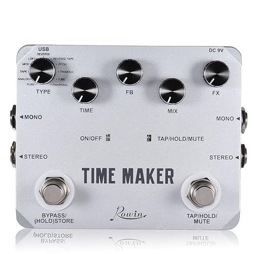 Rowin Time Maker 11 Types of Ultimate Delay Pedal for Guitar Bass with Tap Tempo