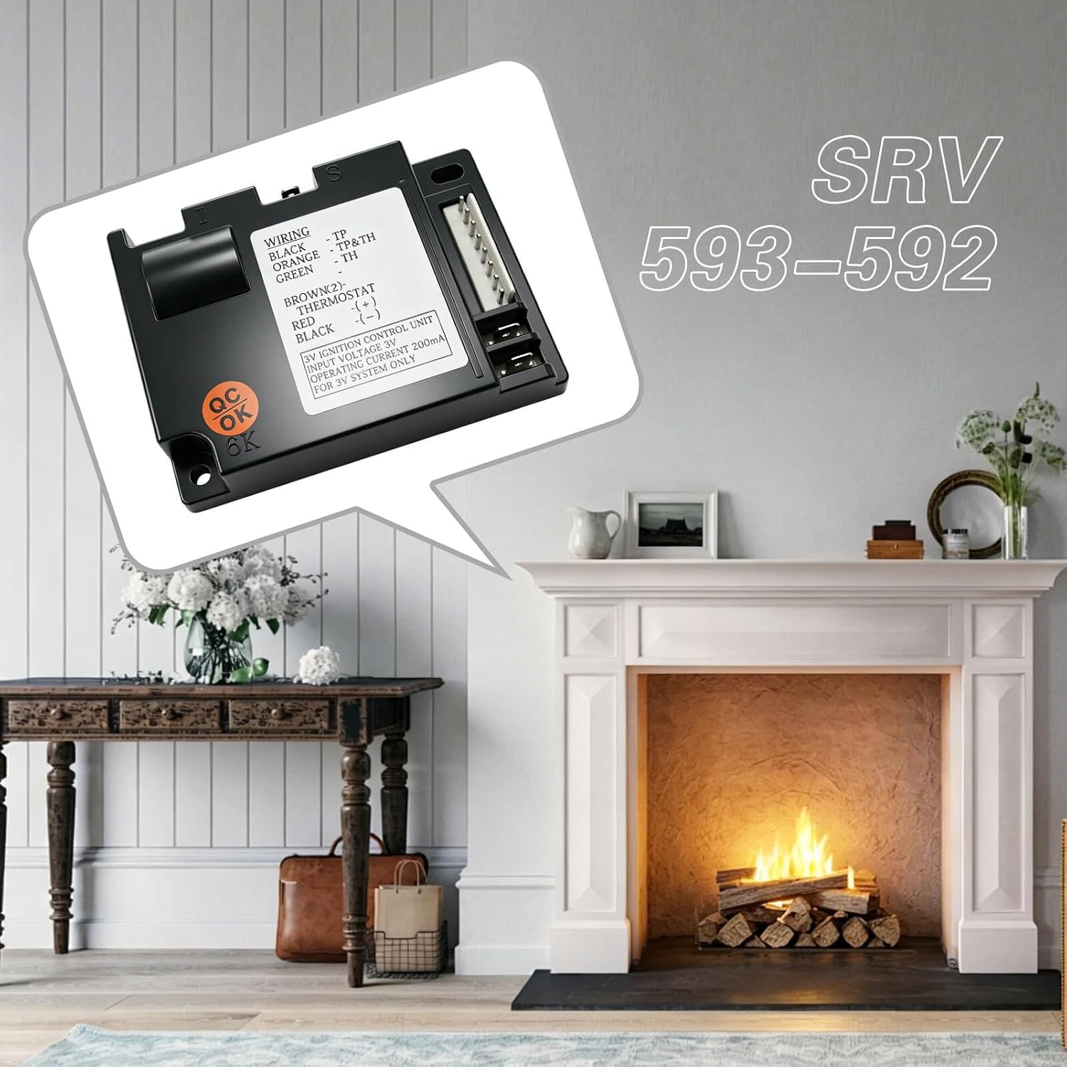 593-592 Fireplace Control Module IPI Gas Fireplace Ignition Control Module, Replaces for SRV593-592, 350-M, 6K, 4674, IMP-1, IPI-6000, 5760, J7728, 351, W190-0015