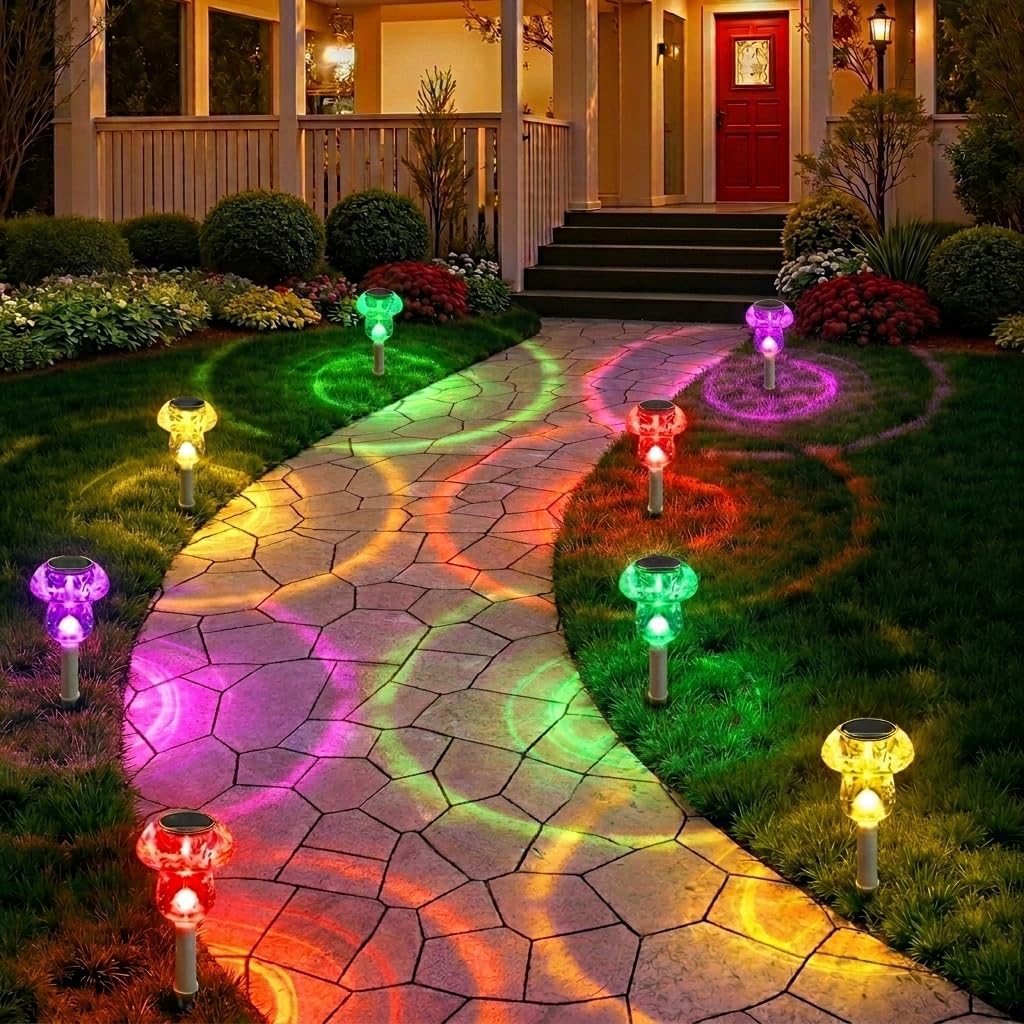 Benany Solar Lights Outdoor, 16 Pack Mushroom Lights Outside Waterproof, Solar Powered LED Lighting for Garden, Yard, Landscape, Path, Pathway, Lawn, Walkway, Driveway, Backyard Decor (Multicolor)