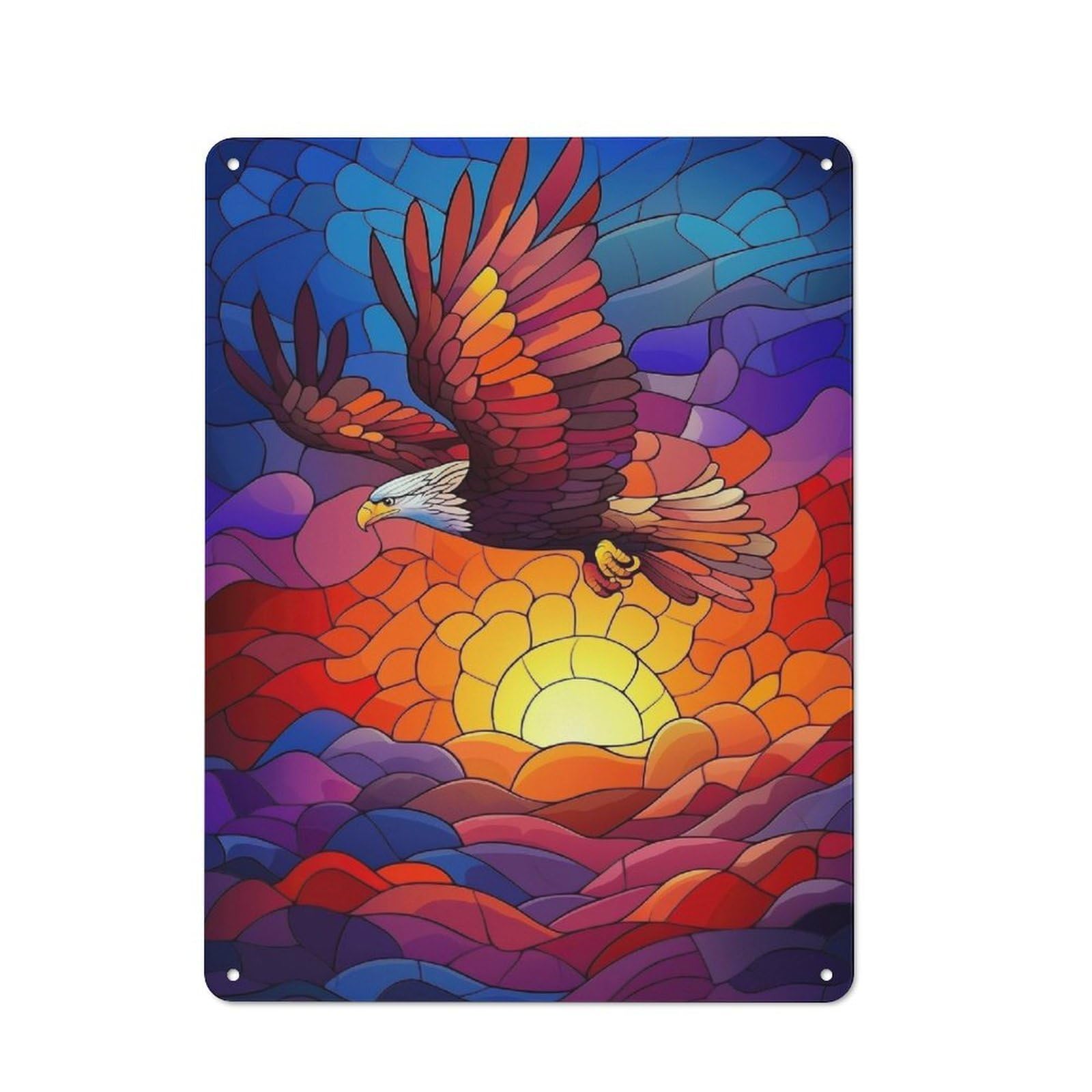 Junmoney Style-15 Tin Wall Plaque 40X30cm With Eagle Soaring Sunset For Café Or Restaurant, Housewarming Present For People Styling Café And Restaurant