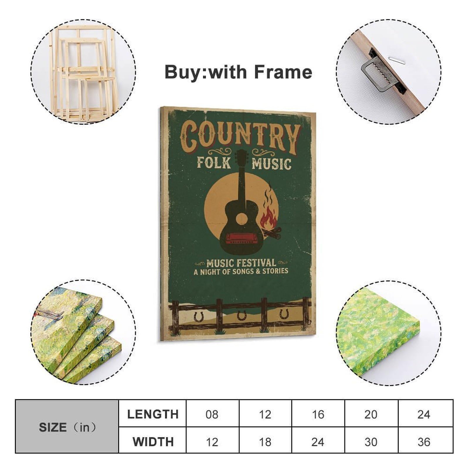 OKNGB Poster con musica folk country, con chitarra e armonica, poster decorativo da parete su tela, stampa artistica moderna, poster decorativo per camera da letto, per camera da letto (40 x 60 cm)