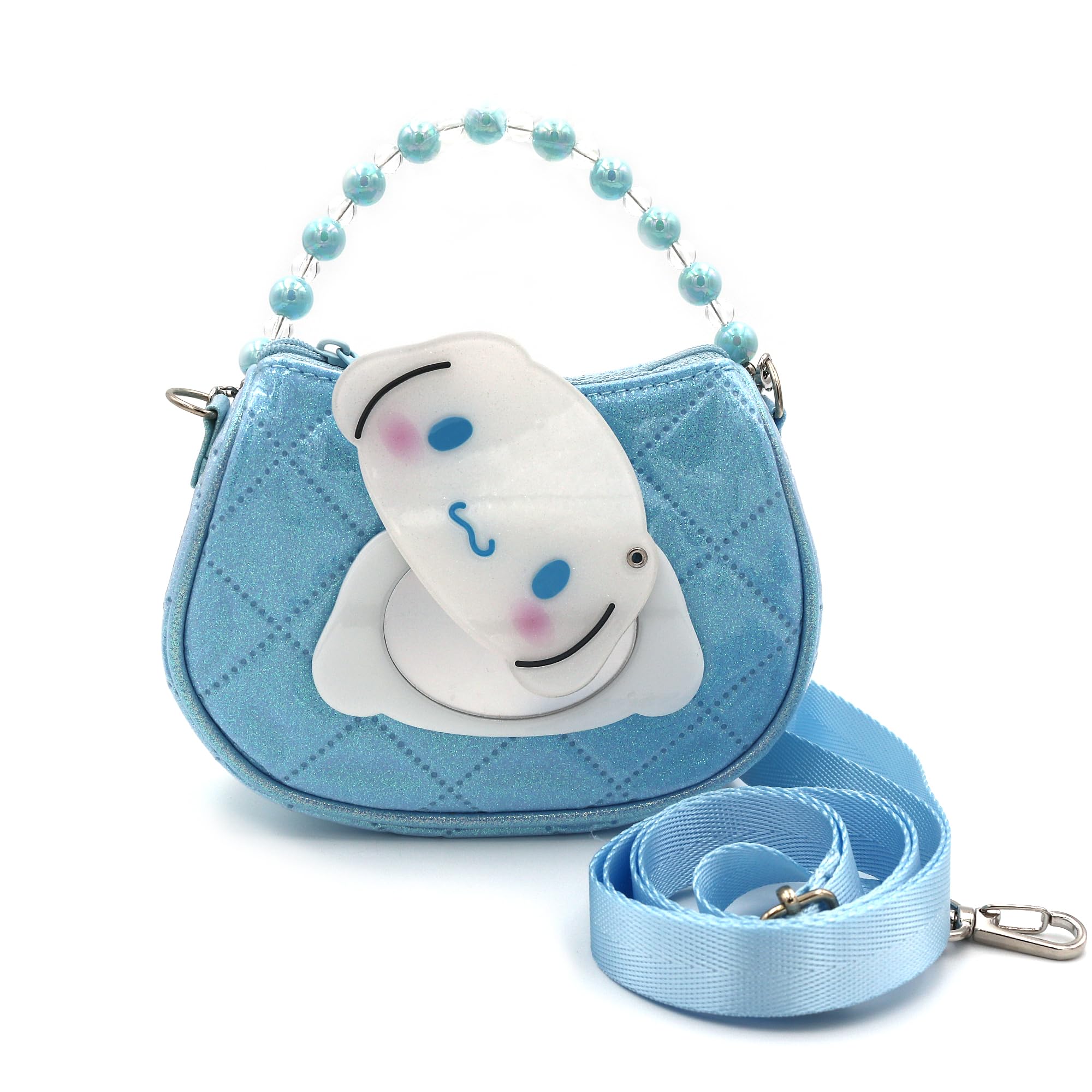 Cinnamoroll Crossbody Mini Hand Bag with Secret Mirror, Perl Quilted Multi Functional for Girls, Officially Licensed Character Design