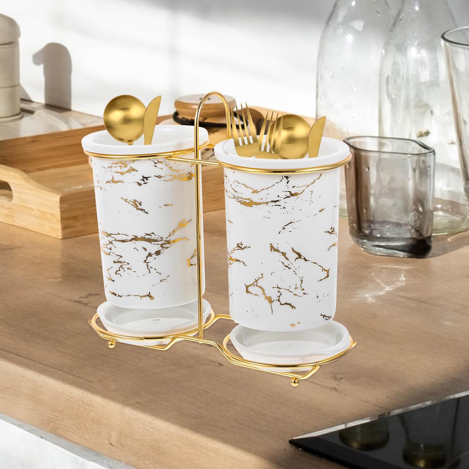 1Set Ceramic Chopsticks Holder and Flatware Organizer with Modern Design Compact Storage Stand for Forks Spoons and Chopsticks Kitchen Countertop and Desktop Use