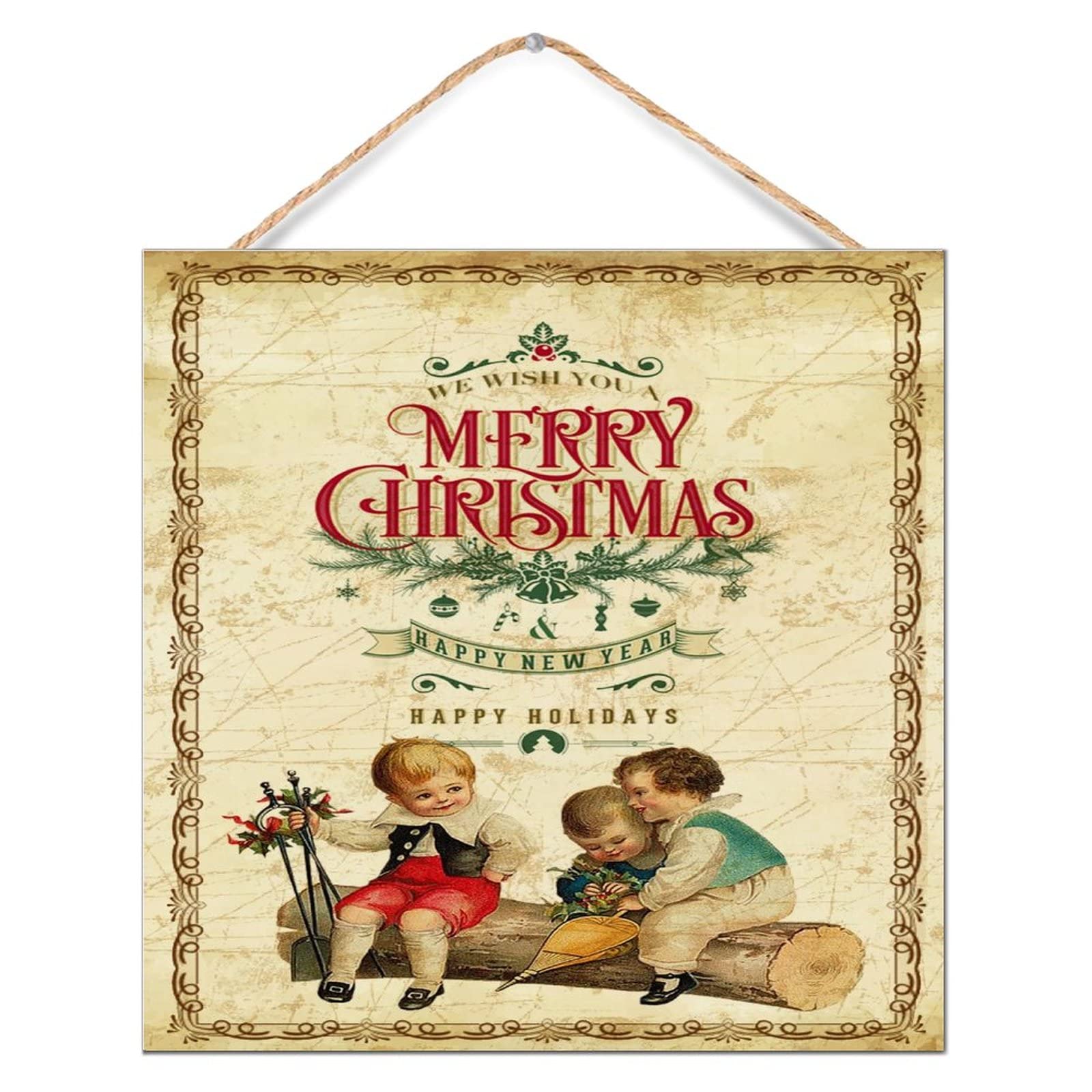 Panneau en bois peint de Noël, tableau d'artisanat d'art pour bureau