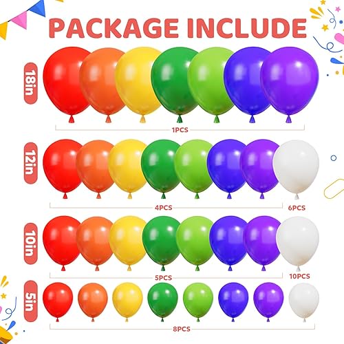 Miniatura 2 de Labeol Globos de arcoíris de diferentes tamaños, 150 unidades de 1812105 pulgadas, kit de arco de arco de globos de látex de calidad, decoraciones