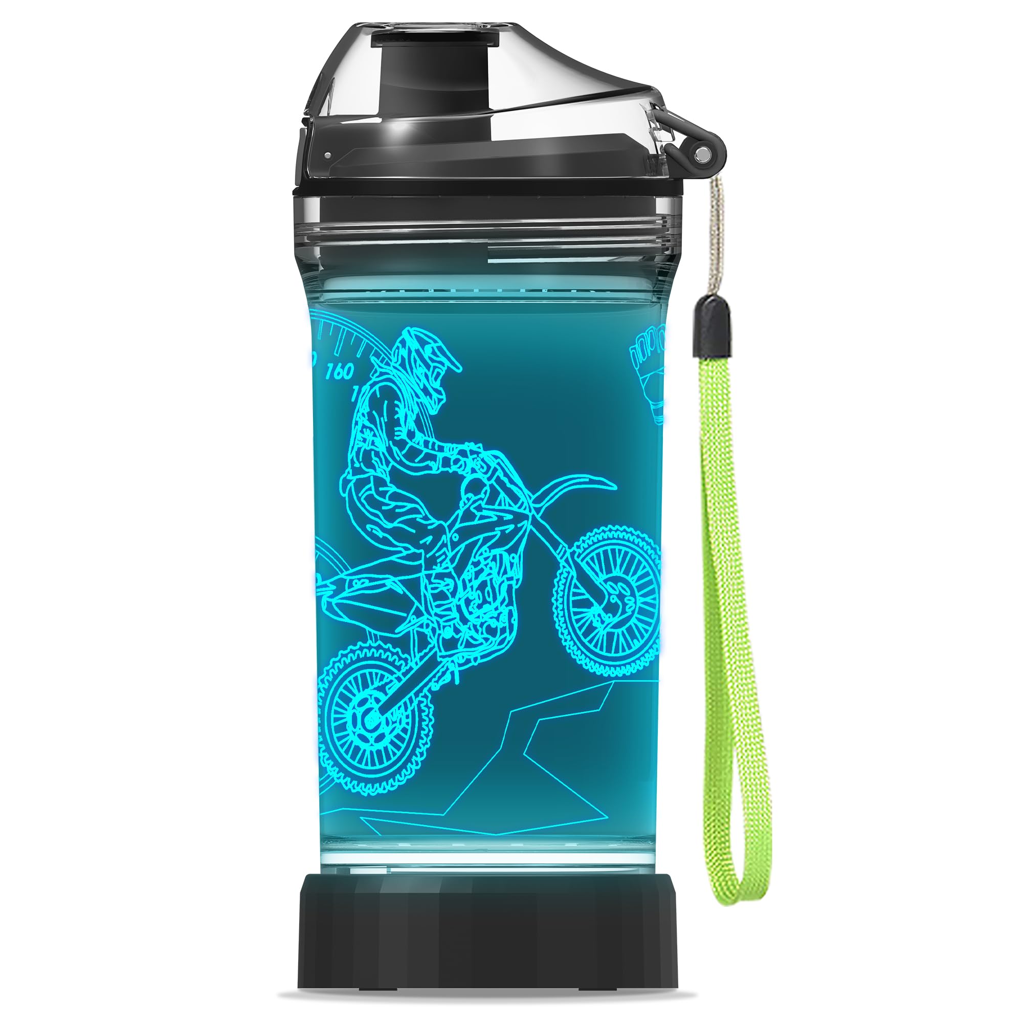 YuanDian Borraccia per moto da cross con luce LED 3D incandescente per bambini, in Tritan senza BPA, ecologica, idea regalo per la scuola, bambini, ragazzi, motocross