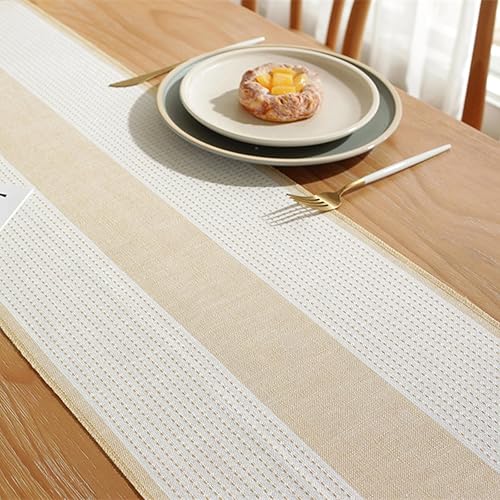 Miniatura 2 de Hsvanyr Camino de mesa de lino de algodón rectangular con exquisita borla y decoración del hogar, 13 x 72 pulgadas, a prueba de polvo, resistente al