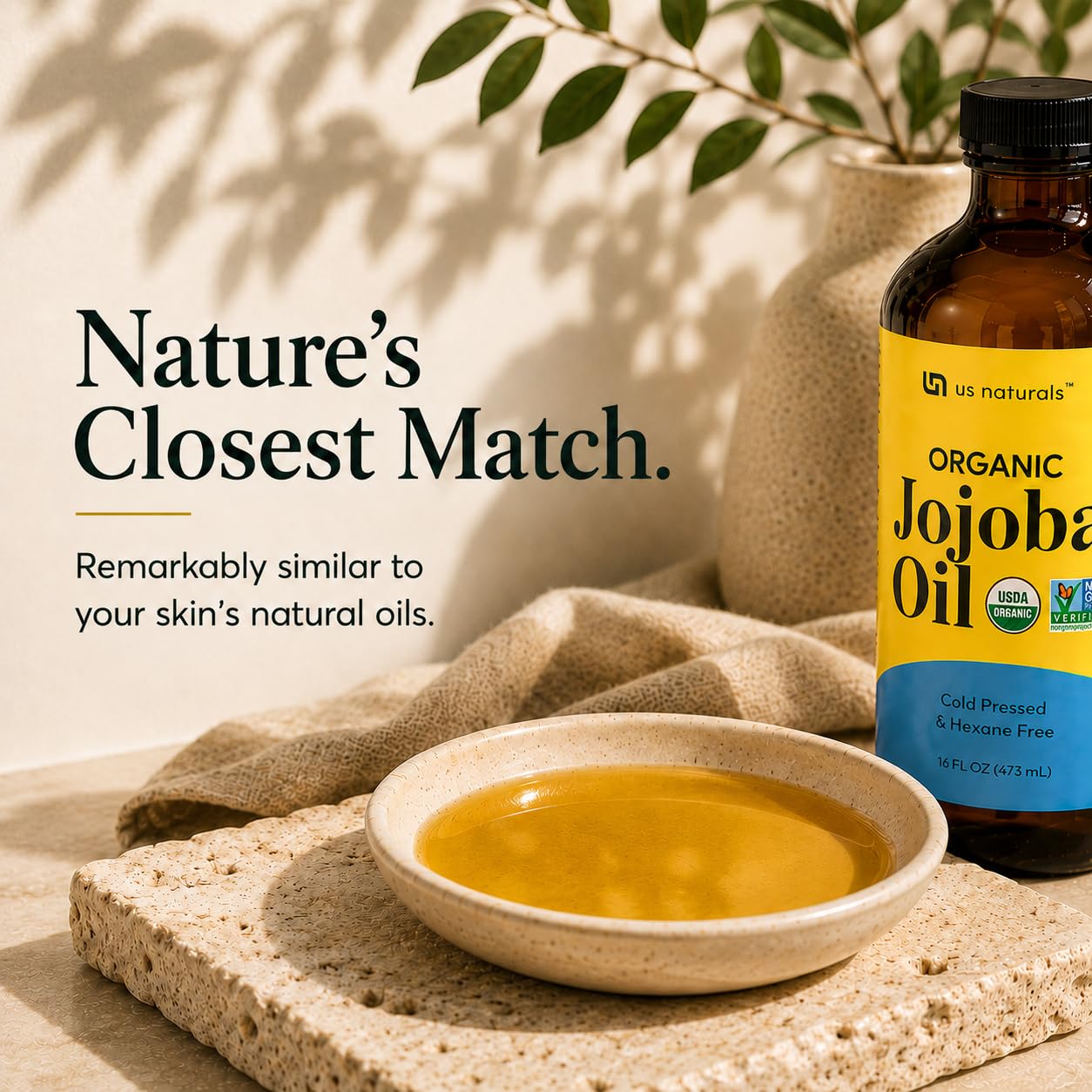Us Naturals Olio di jojoba biologico da 16 once - Bottiglia di vetro - Certificato USDA biologico e non OGM - 100% puro, spremuto a freddo, non raffinato, senza esano - Olio di alta qualità che