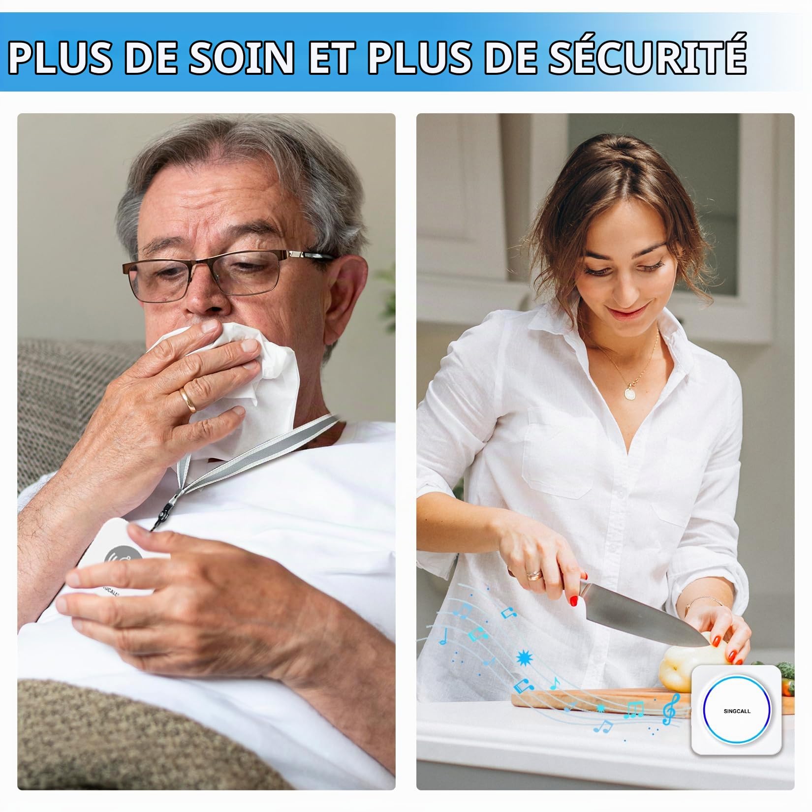 SINGCALL Système d'Alarme Panique Portable sans Fil pour Les Personnes Âgés
