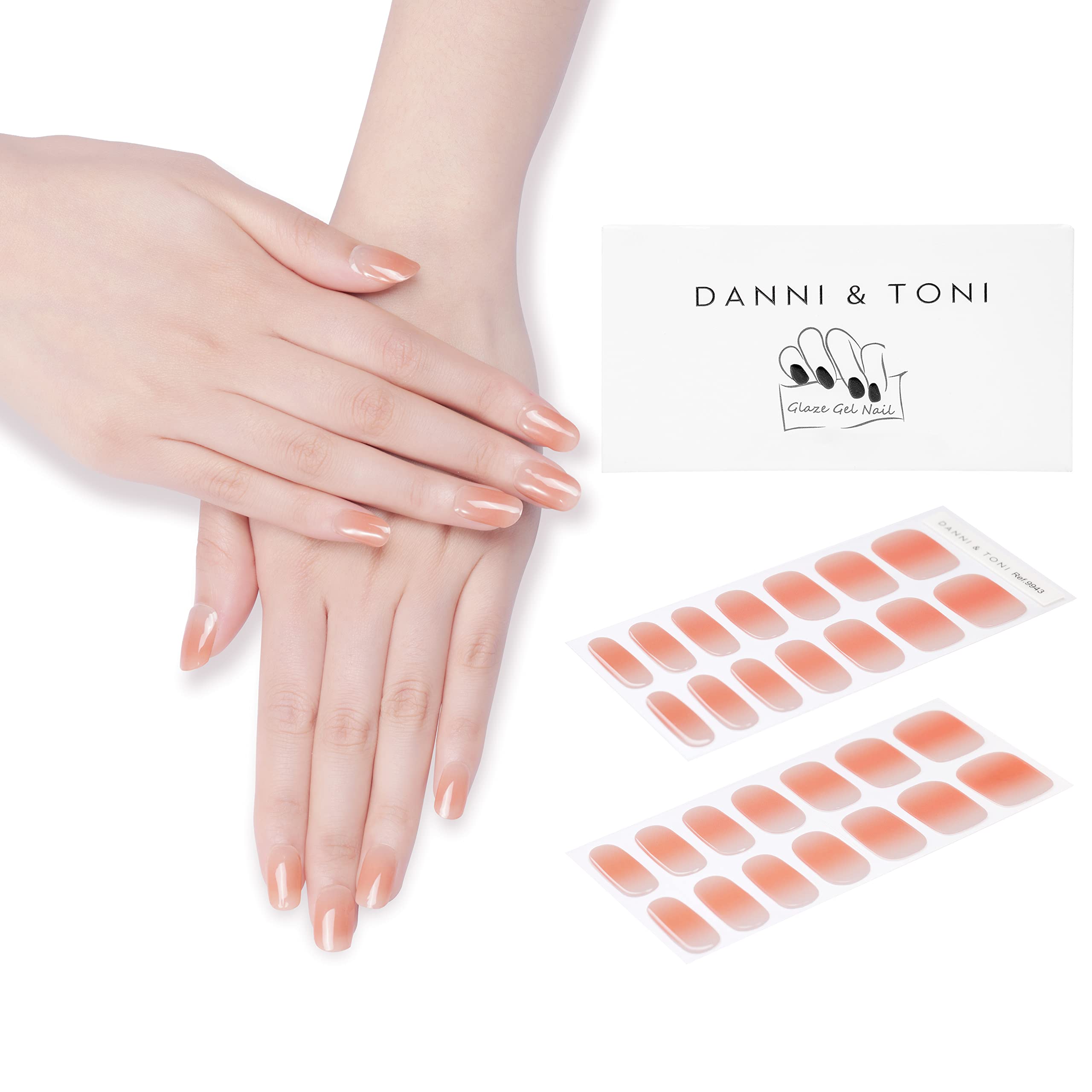 DANNI & TONI Semi Cured Gel Nail Strips Gradient Gel Nail Stickers Ombre Gloss Nail Strips(28 Stickers)