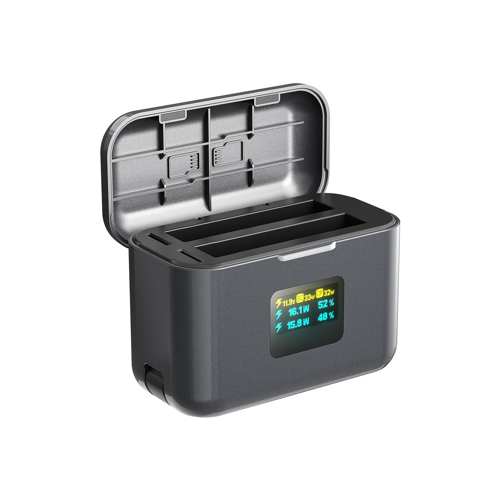 Caricabatterie Doppio, Display LCD a Ricarica Rapida da 36 W con Copertura Magnetica e Cavo di Tipo C, per la Gestione della Batteria della Fotocamera Fotografia All'aperto