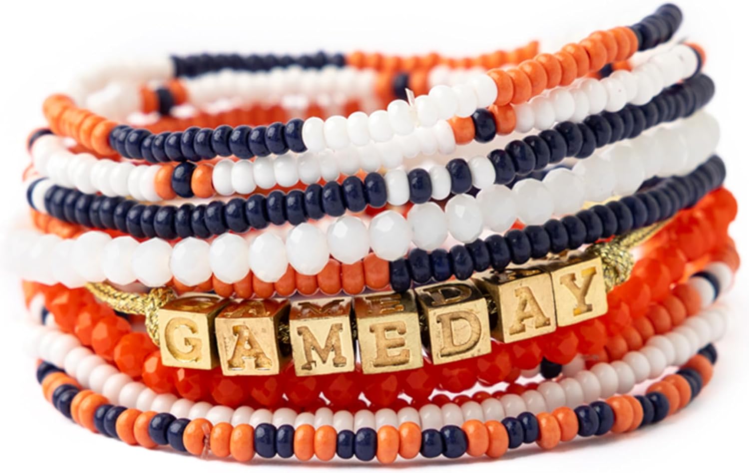 INK + ALLOY Game Day 11-Strand Beaded Bracelet – Handcrafted Stack for Sports Moms, Fans & Students – Lightweight & Bold – Perfect for Gameday