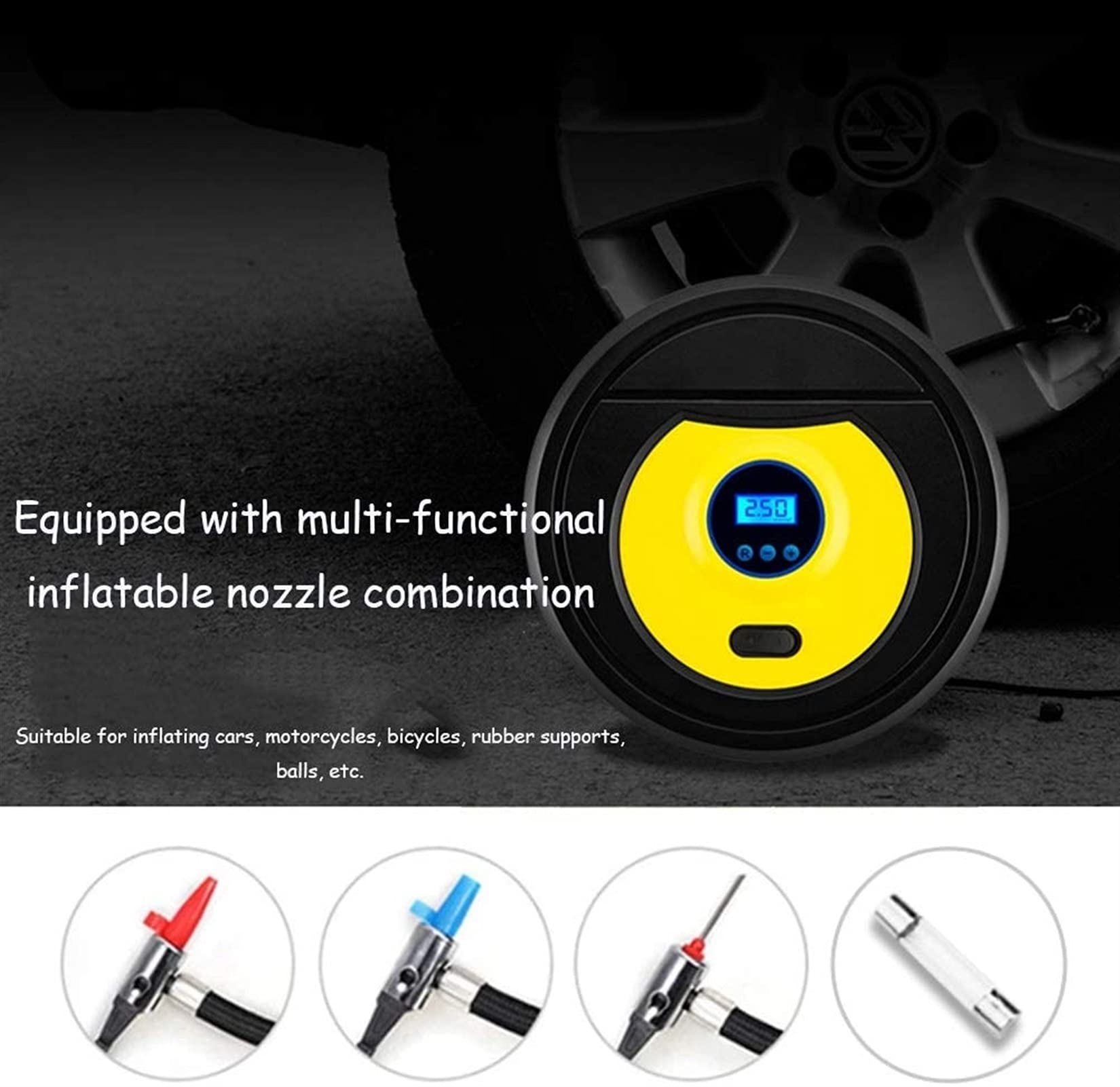 Inflador de neumáticos, compresor de aire portátil, digital 12 V CC 150 PSI, pantalla LCD digital con manómetro de apagado automático, bomba de aire for neumáticos de coche con flujo de aire de 35 l/m