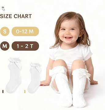 Baby Knee High Socks Non Slip Baby Girl Socks Cotton Bow Infant Stockings Ruffle Toddler Long Sock 0-12M/1-2Y