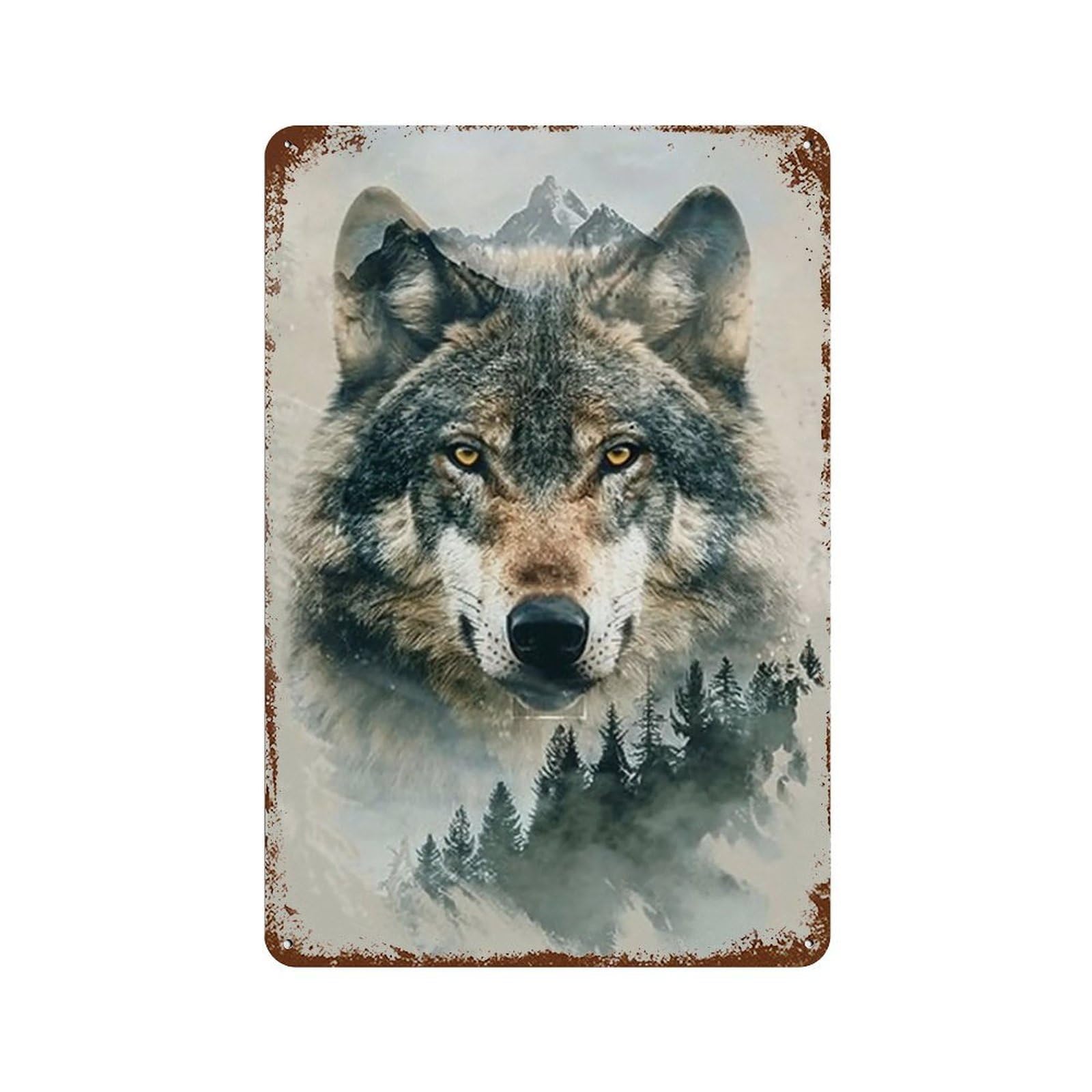 YHGERTKU Timber Wolf Forest Landscape 03 Wall Art Retro Iron Vintage Metal Tin Sign Poster Modern Decor for Living Rooms Gift 30x20cm