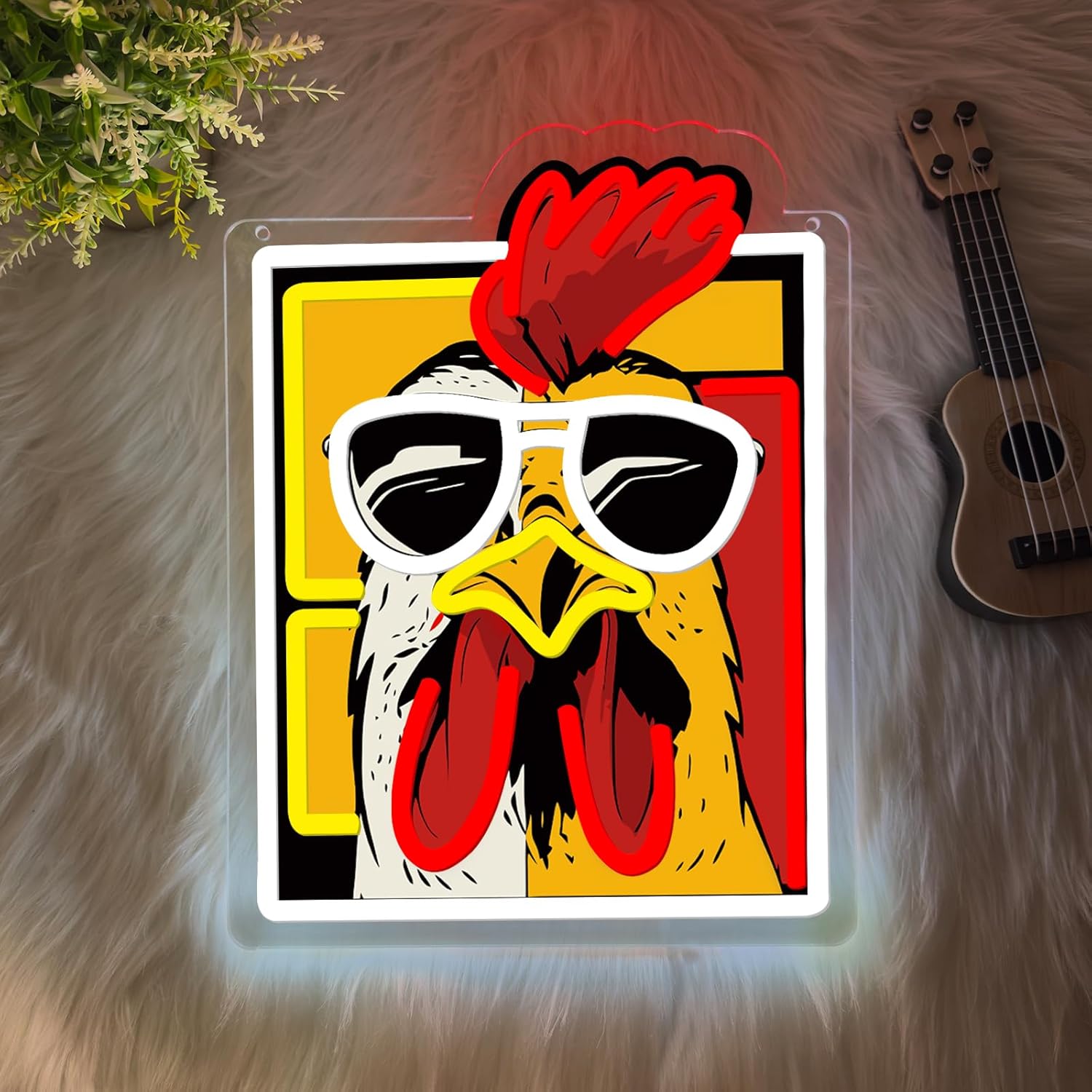 Rooster Neon Sign, Chicken Led Neon Light Signs for Wall Decor Light up Sign Wall Art for Bedroom Game Room Party Decoration Birthday Gift Christmas Dimmable USB Powered(16.9"*12.8")
