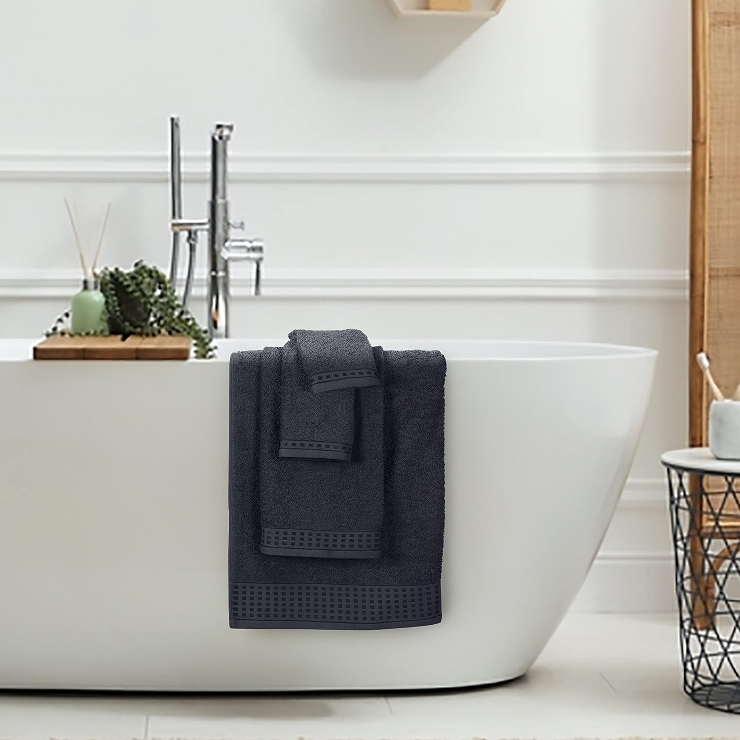 GLAMBURG 100% Cotton Ultra Soft 6 Pack Towel Set, Contains 2 Bath Towels 28x55 Inches, 2 Hand Towels 16x24 Inches & 2 Wash Coths 12x12 Inches, Compact Absorbent Lightweight & Quickdry - Charcoal Grey - Image 4