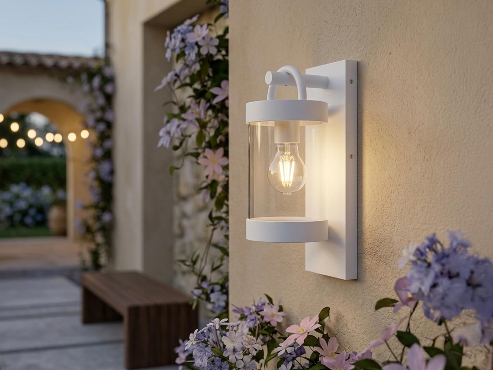 meineWunschleuchte Außen-Wandleuchte Weiß, Außenlaterne für Haus Wand, | Höhe 33cm, mit E27 LED, Außenleuchte Landhausstil Wandlaterne für Wand Beleuchtung außen IP44