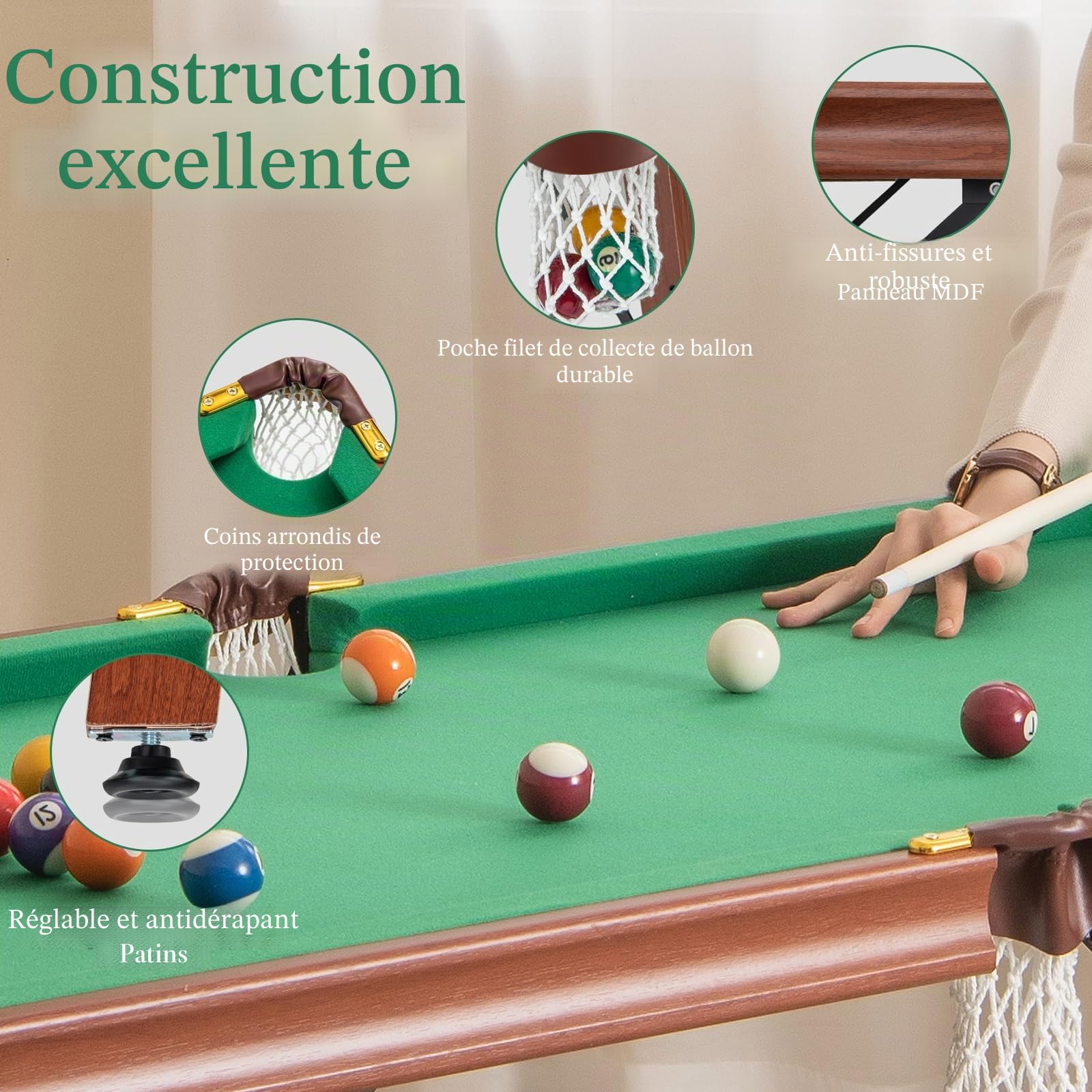 HOMASIS Mini table de billard pliable avec 2 queues, 2 craies, 16 balles, triangle et brosse, portable pour bar et fête, tables de billard de piscine pour enfants et adultes, 138 x 67 x 79,5 cm