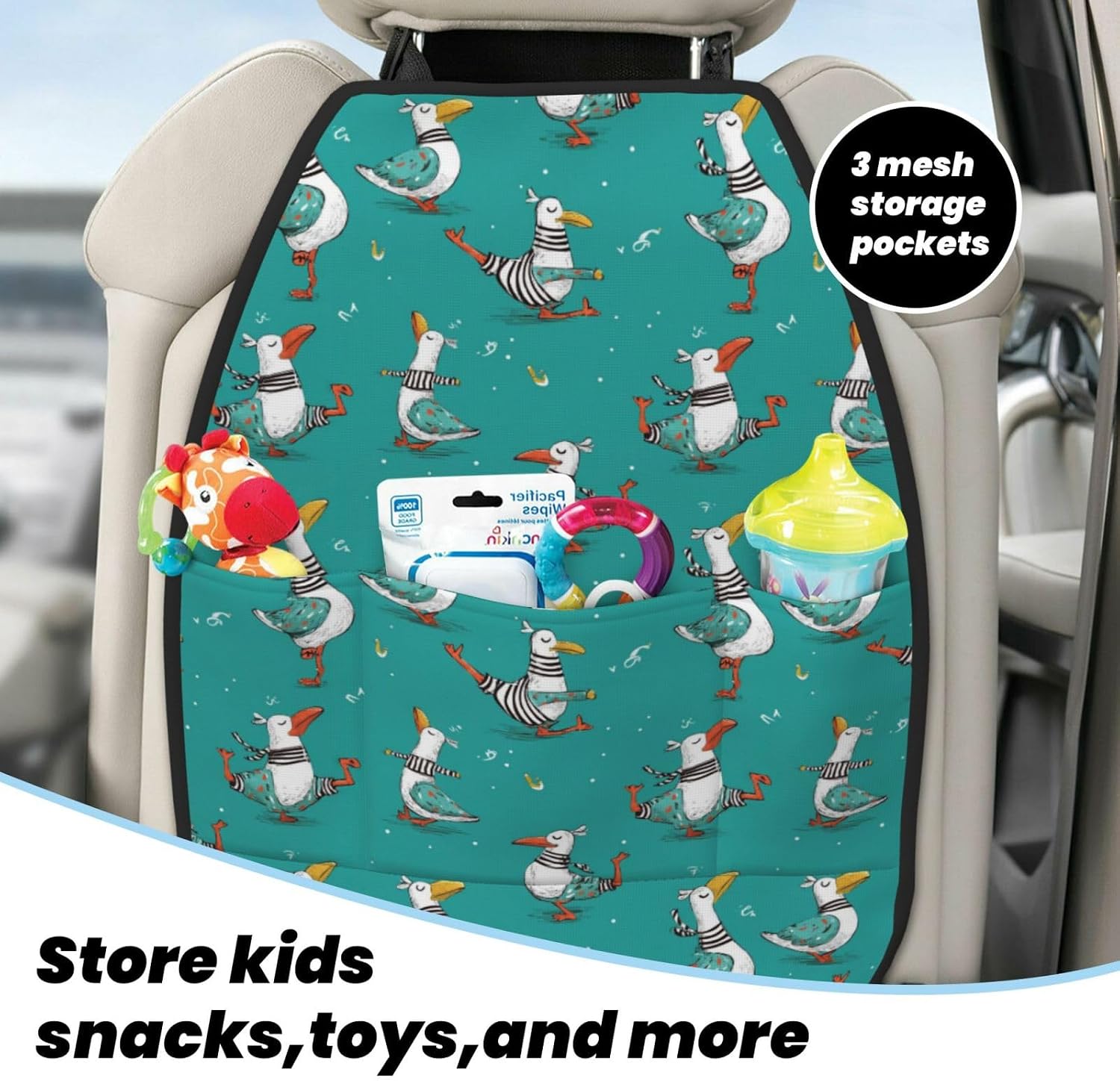 Funny Sailor Seagull Nautical Captain Pattern Car Seat Back Kick Protector 2 Pack, 18.5x26.4 Inch Anti-Kick Pad, Waterproof Oxford Fabric Large Rear Seat Cover for Kids Pets Fits SUV Jeep Truc