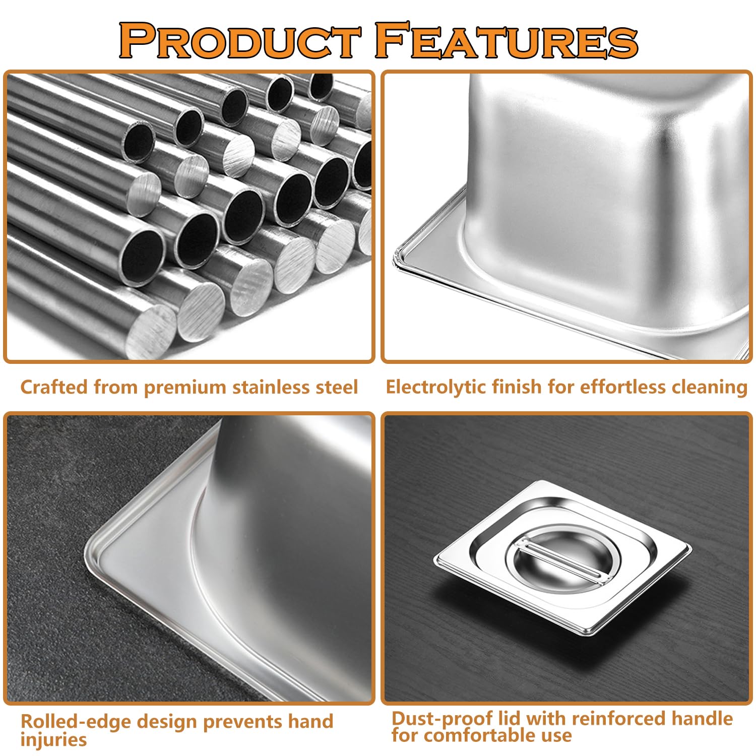 4 padelle Gastronorm in acciaio inox da 1/6 con coperchio, profondità 10 cm, organizer per servizi alimentari, hotel, catering, piatti da cucina, piatti da pranzo, per ristoranti, buffet e