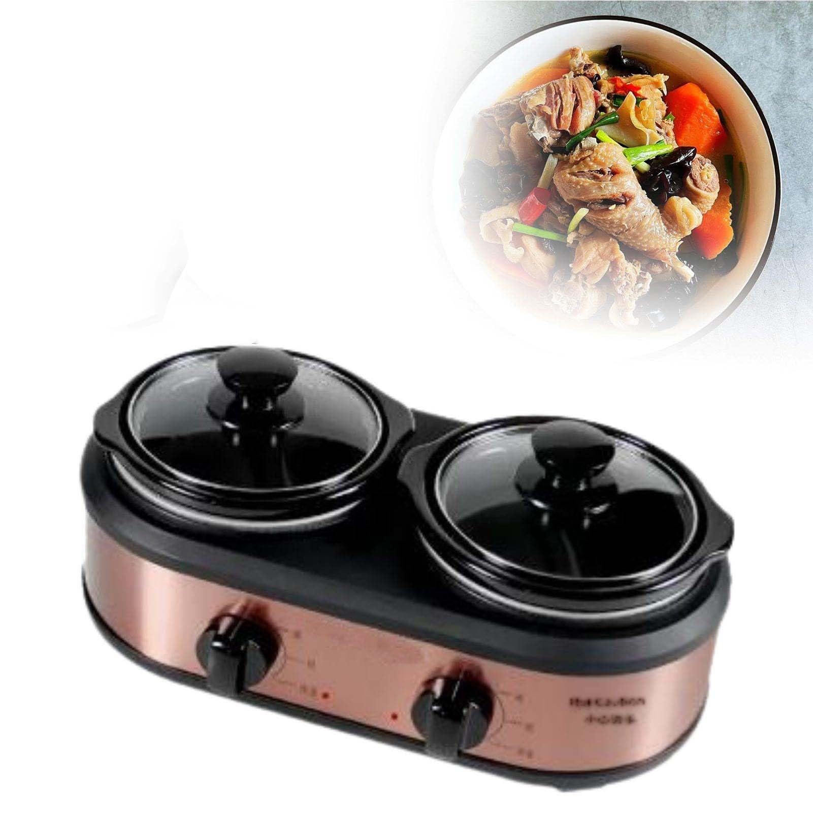 THEGA Olla De Cocción Lenta 2 En 1 con Libro De Recetas, Ollas De Cerámica De Gran Capacidad De 1,2 L, 3 Niveles De Calor, Guisos, Sopas, Cocción Lenta, Función para Mantener Caliente
