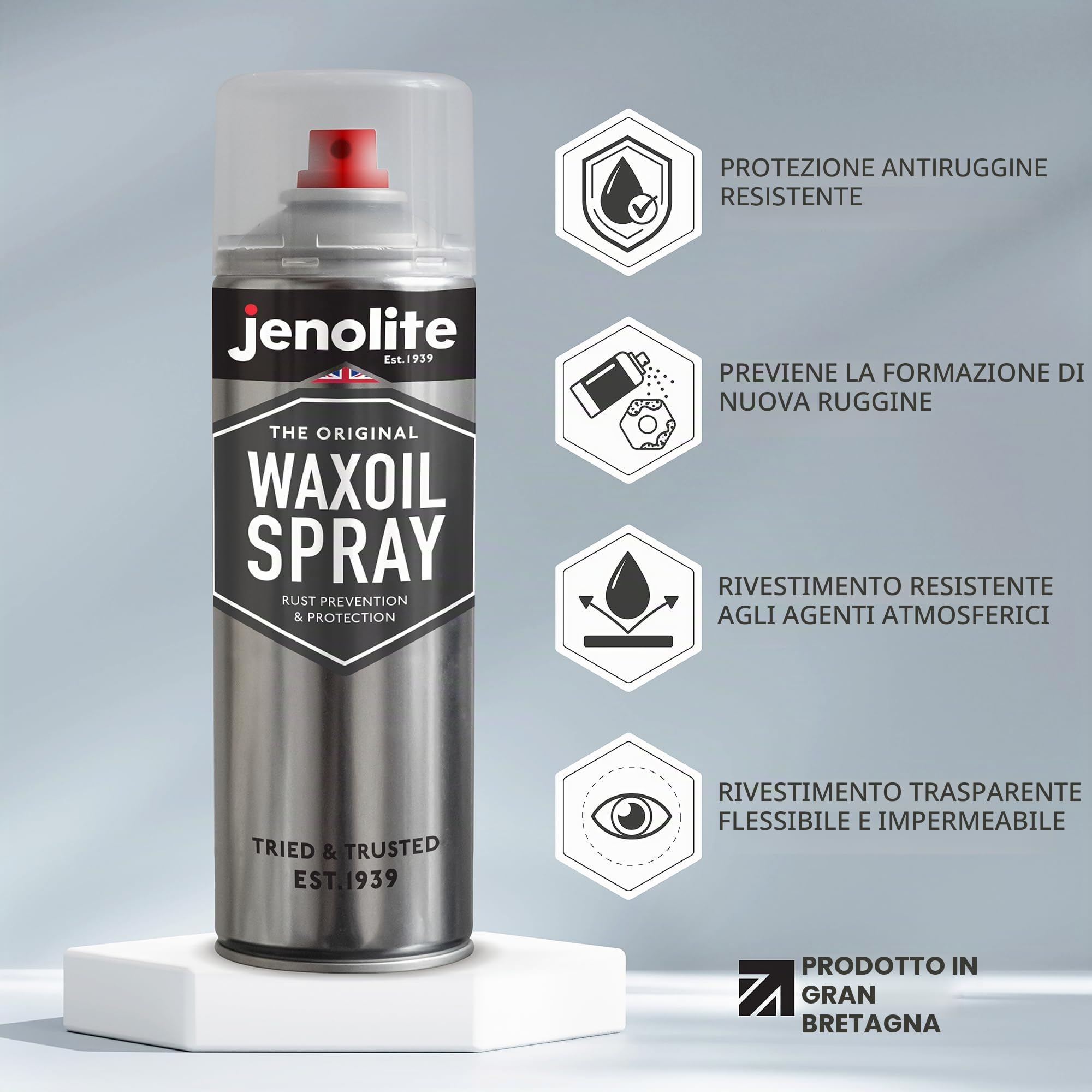 JENOLITE Waxoil Spray per la prevenzione e la protezione della ruggine | trasparente | protezione dalla corrosione per auto/bicicletta/moto | confezione da 3 x 500 ml