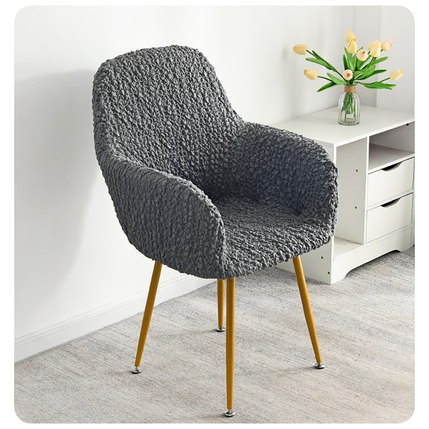 Coprisedie Da Pranzo Con Texture 3D, Set 4, Proteggi-sedie Lavabili(Grey 6pcs)
