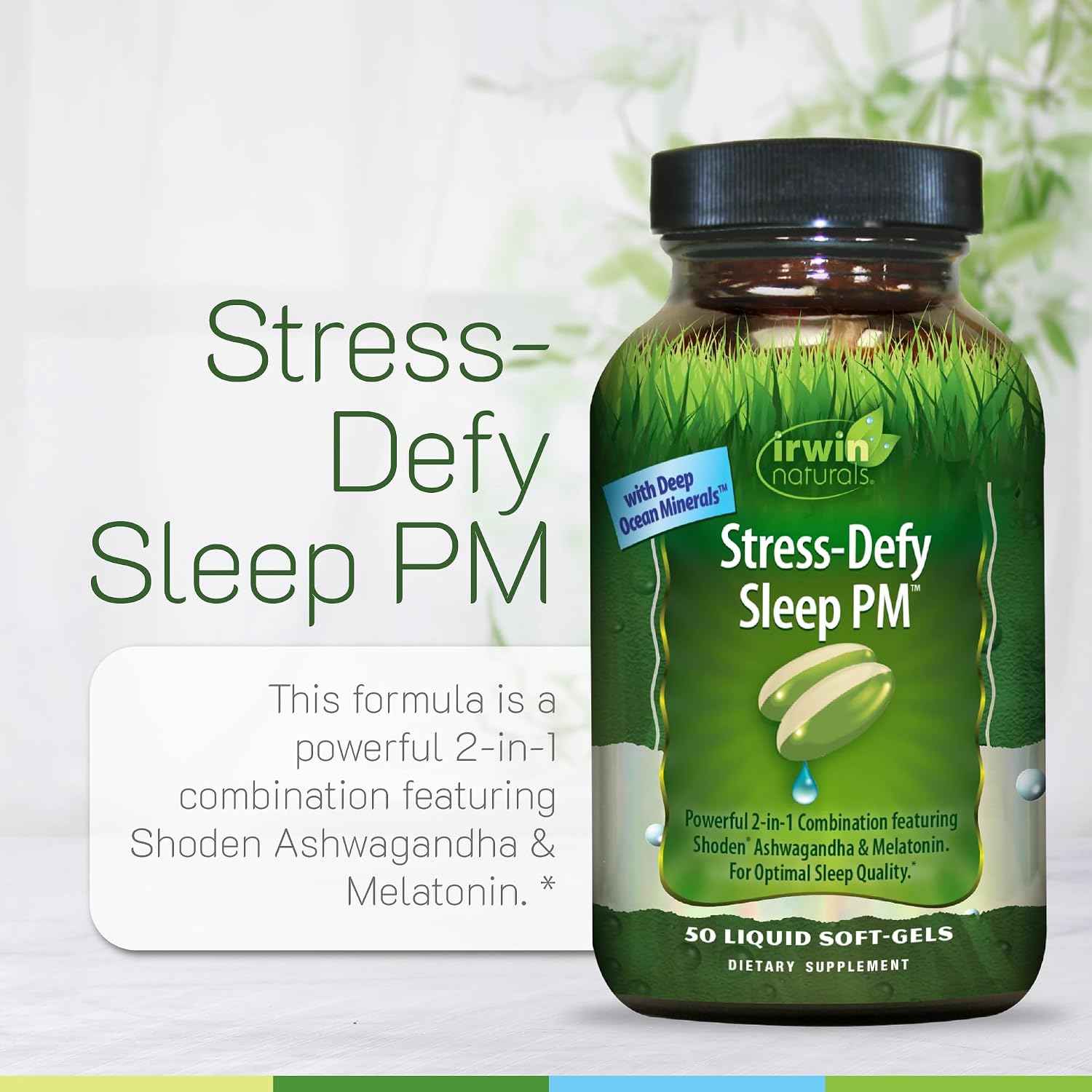 Irwin Naturals Stress-Defy Sleep PM – 50 Liquid Soft-Gels – Relaxation & Nighttime Restoration