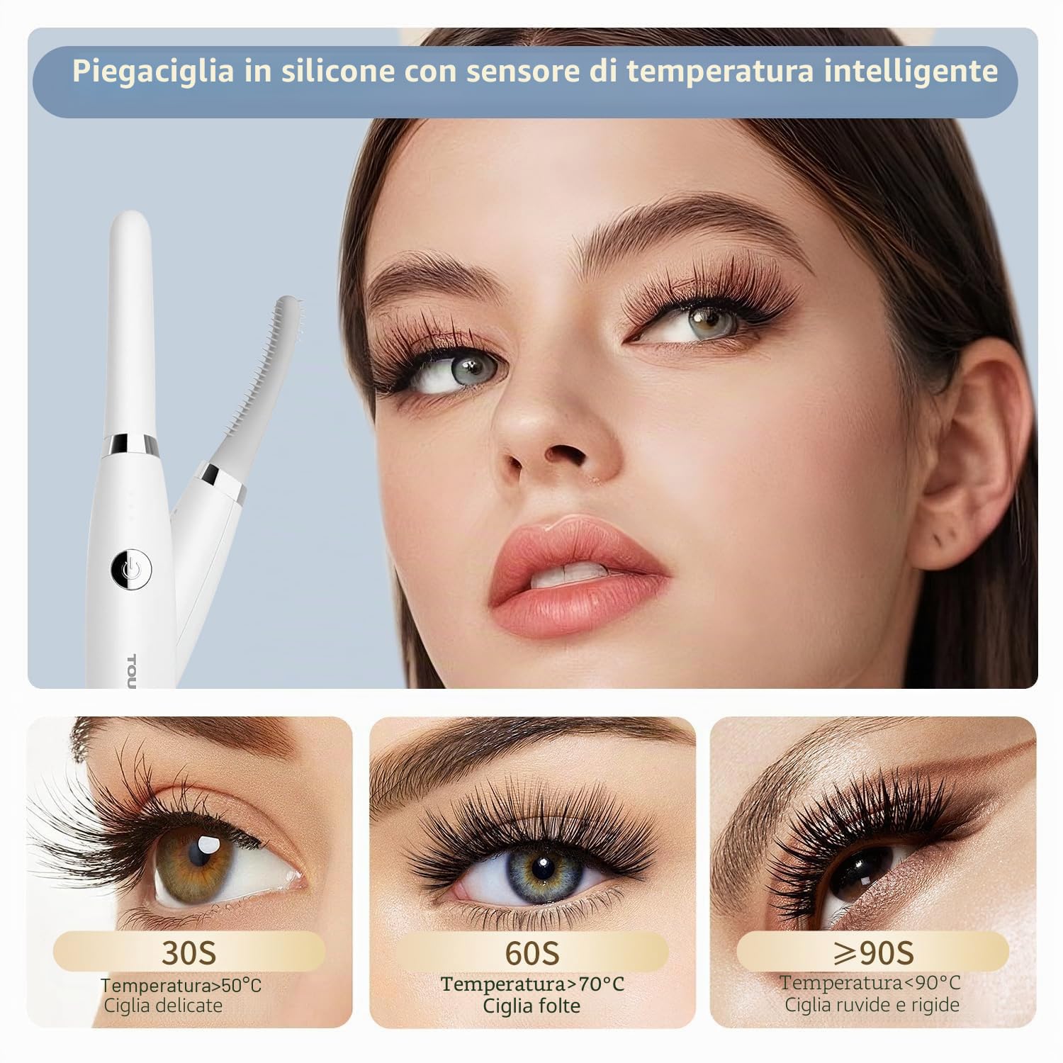 TOUCHBeauty - Piegaciglia riscaldato elettrico ricaricabile USB, 3 impostazioni temperatura, pettine silicone, arricciatura rapida, per ragazze e donne