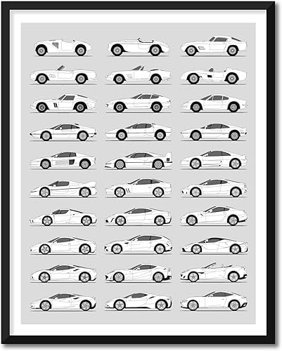 Handmade Poster compatible with Ferrari Print Wall Art Handmade Decor of the Best of Ferrari Generations History Evolution (8x10" Print (Unframed),