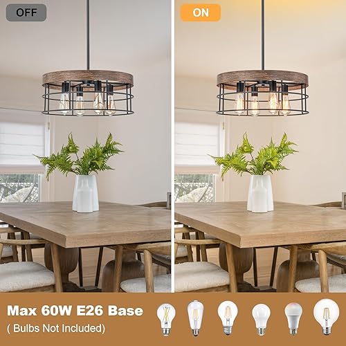 Miniatura 5 de Lámpara de techo moderna de 19.7 pulgadas con tambor de metal para comedor, 4 luces rústicas industriales para comedor, isla de cocina, vestíbulo,