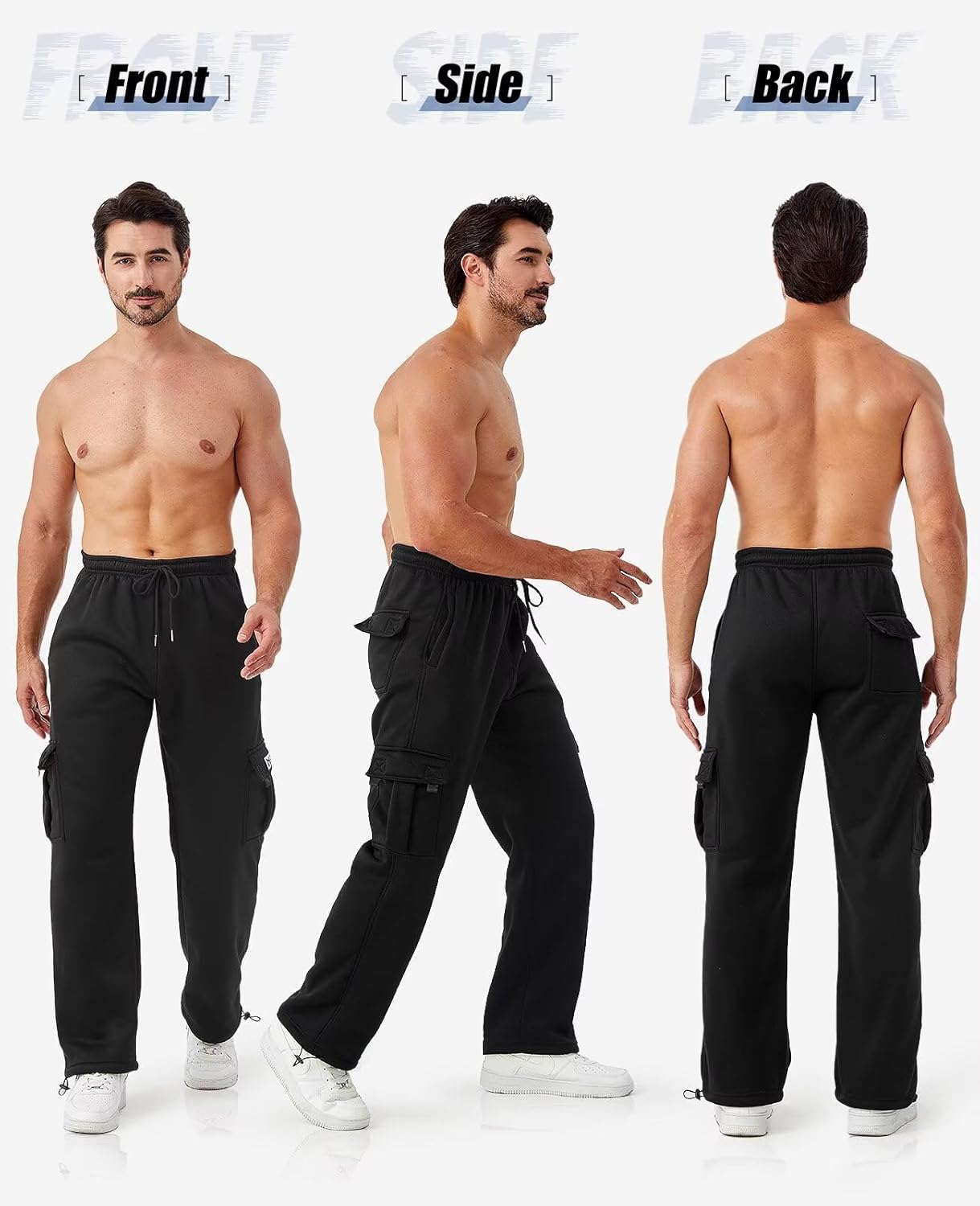 Cargo Pants for Men 3 Pack Relaxed Fit Mens Joggers with Pockets,Fleece Hiking Tactical Workout Pants Casual - Image 2