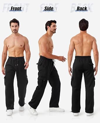3 Pack Mens Cargo Joggers Relaxed Fit Mens Joggers Bottoms with Pockets, Tracksuit Bottoms Men Cargo Trousers Fleece Sweatpants Hiking Tactical Workout Pants