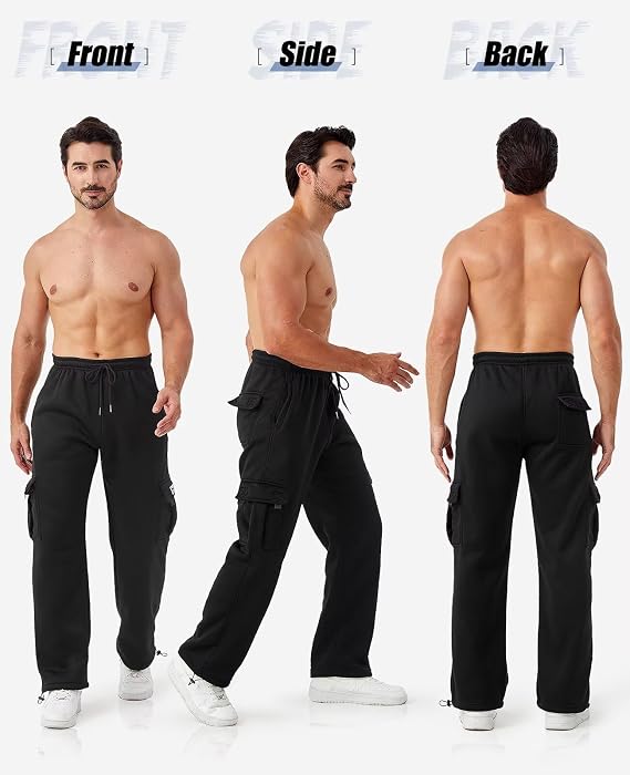 3 Pack Mens Cargo Joggers Relaxed Fit Mens Joggers Bottoms with Pockets, Tracksuit Bottoms Men Cargo Trousers Fleece Sweatpants Hiking Tactical Workout Pants