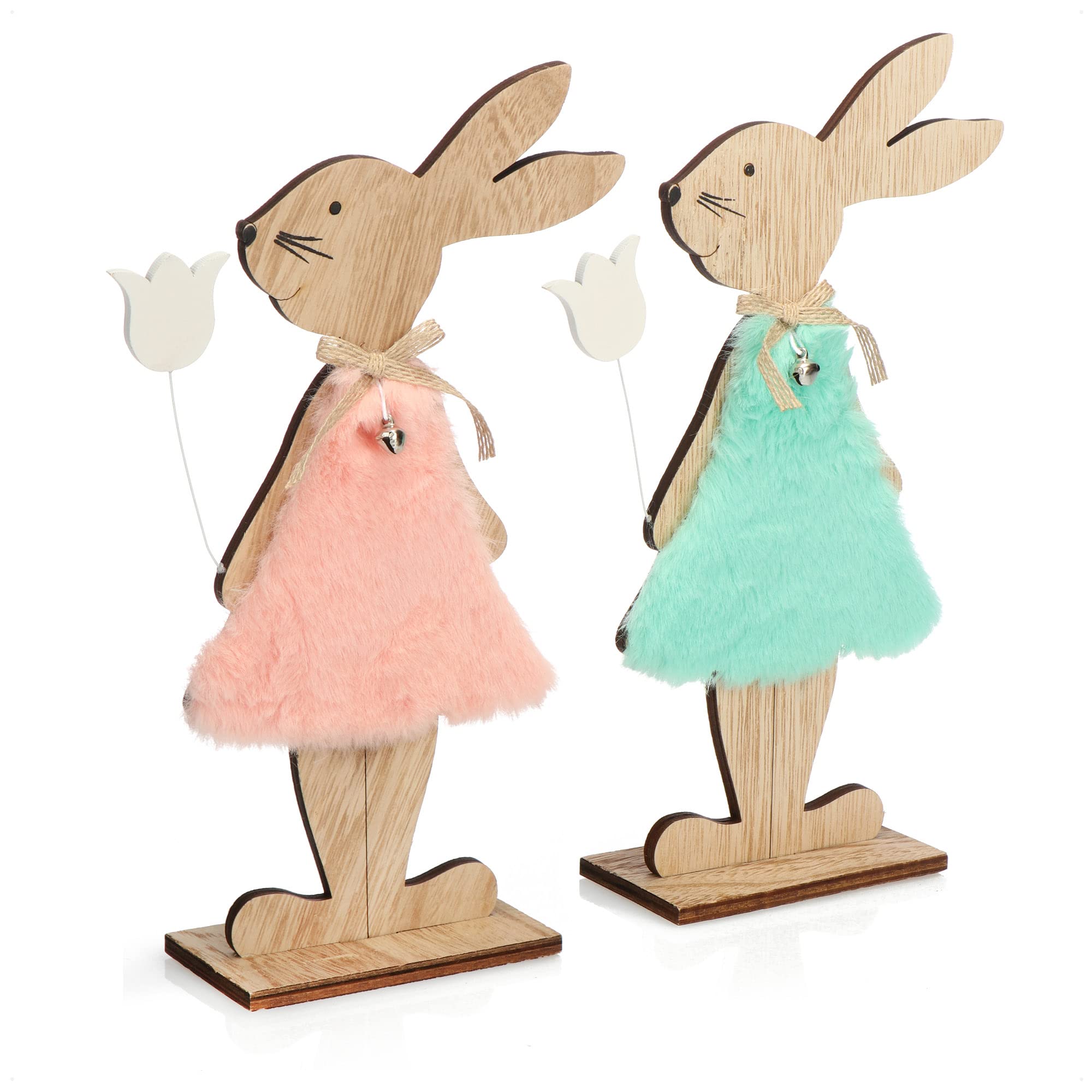 com-four® 24x Deko Aufsteller für Ostern, Osterhase im Kleid mit Blume