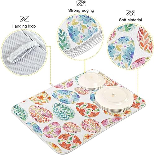 Miniatura 4 de Easter Multicolored Eggs Dish Drying Mat Drying Rack Kitchen Counter Rubber Mat Countertop Tapete Para Cocina 16'' x 18''