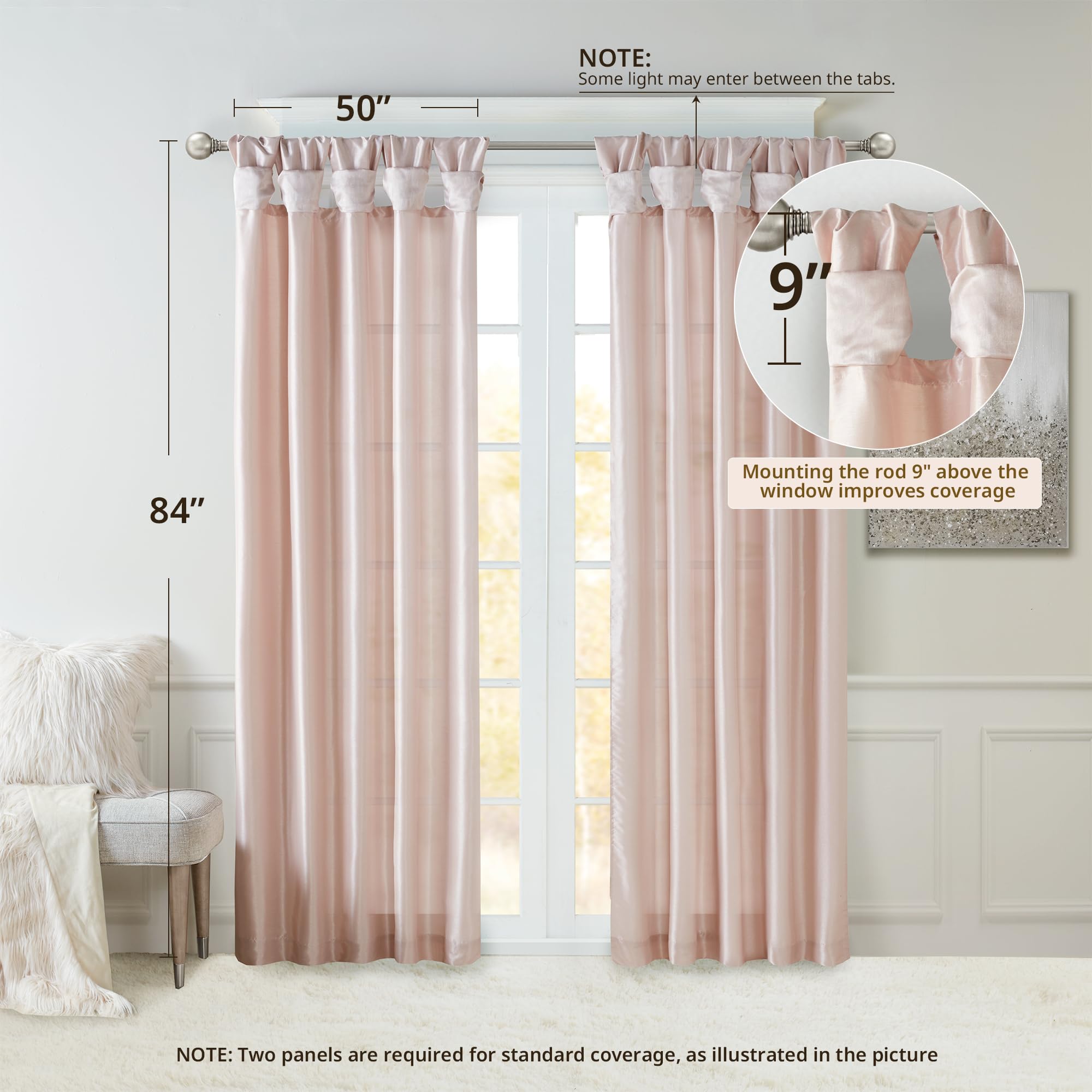 Madison Park Emilia Faux Silk Single Curtain with Privacy Lining, DIY Twist Tab Top - Image 2
