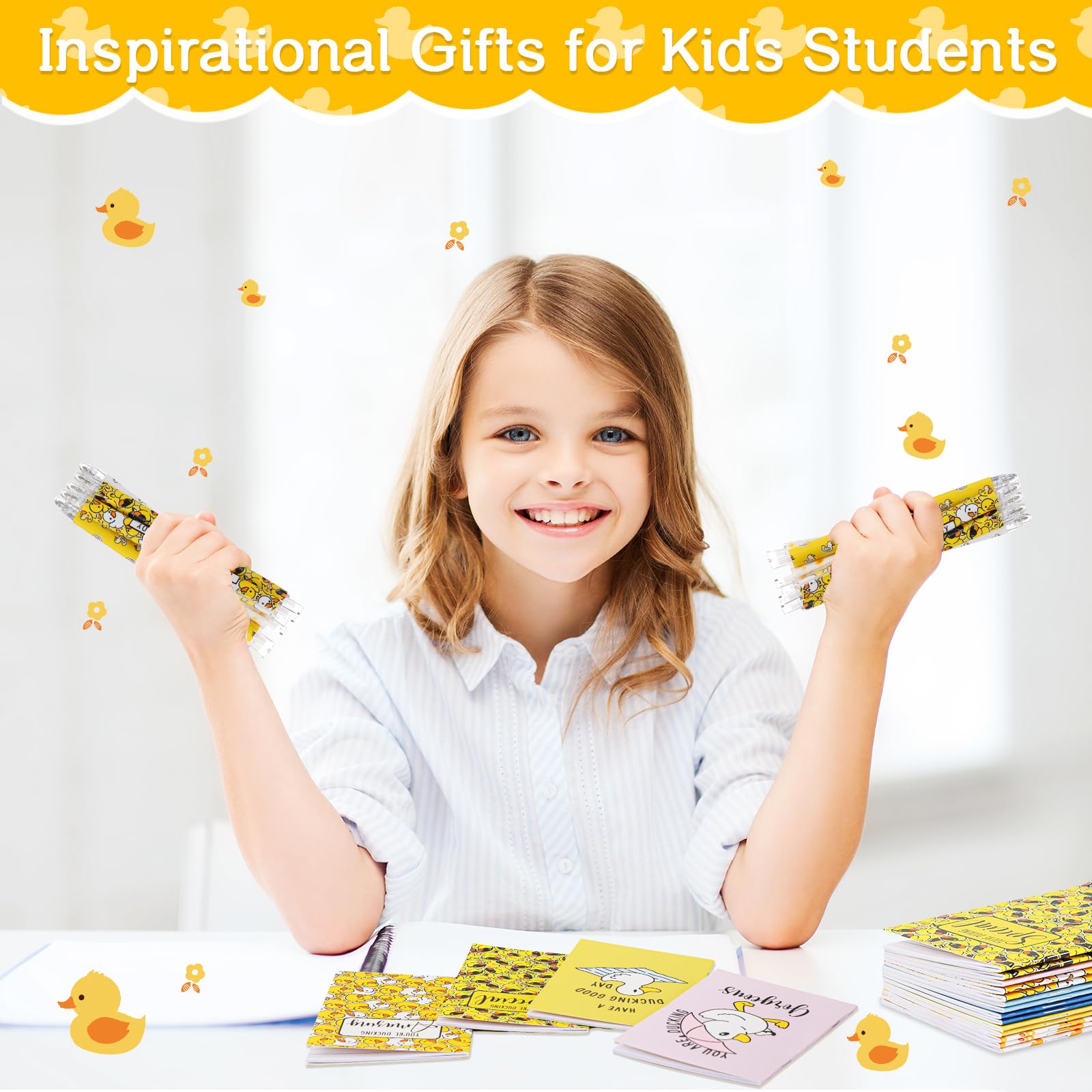 Kosiz 48-teiliges Set mit inspirierenden Enten-Geschenken, Entenstifte, Notizbuch-Set, gelbe Ente für Mitarbeiter, Wertschätzungsgeschenke, Mini-Tagebücher, motivierende Entenmotive,