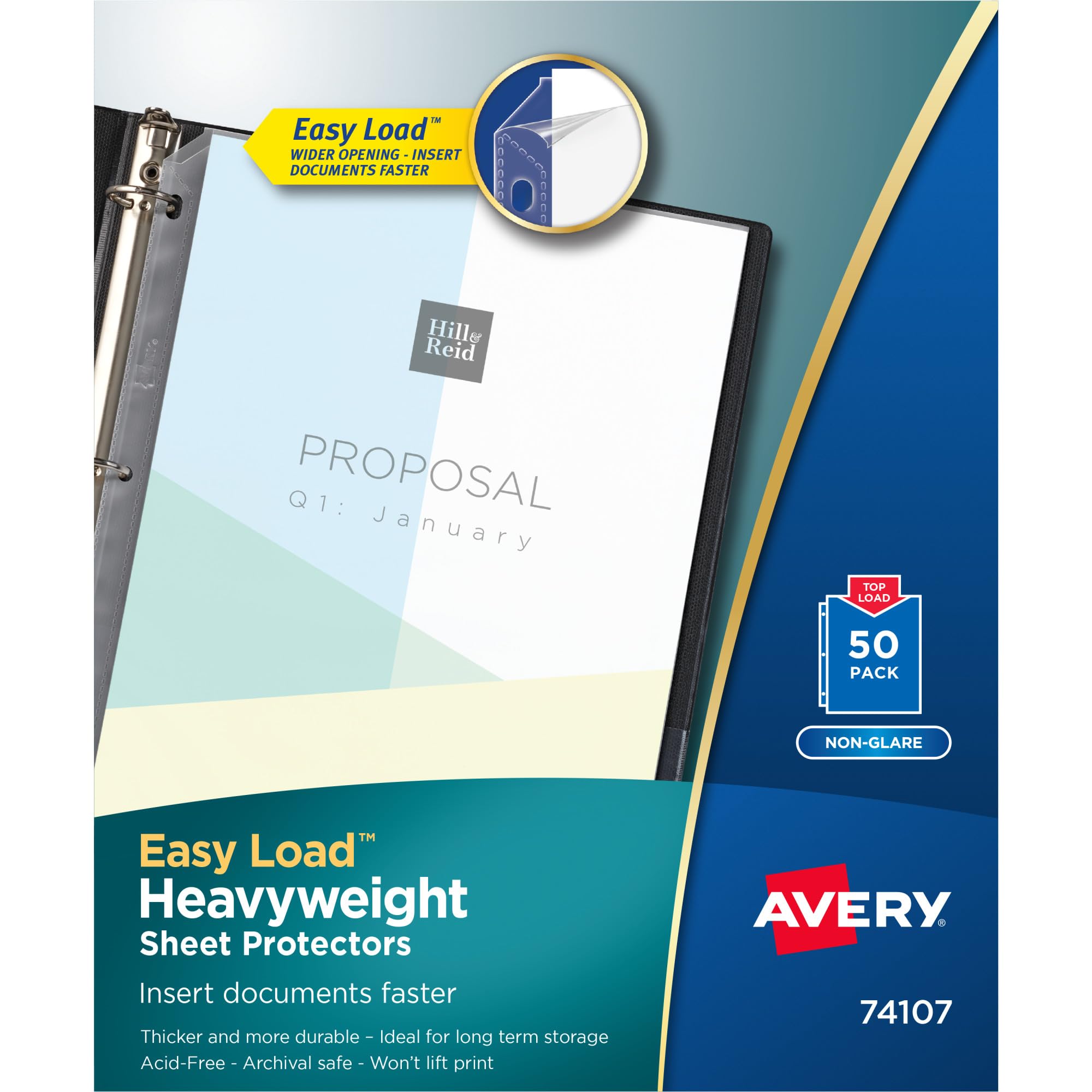 Avery Heavyweight Non-Glare Sheet Protectors, 8.5" x 11", Acid-Free, Archival Safe, Easy Load, 50ct (74107)